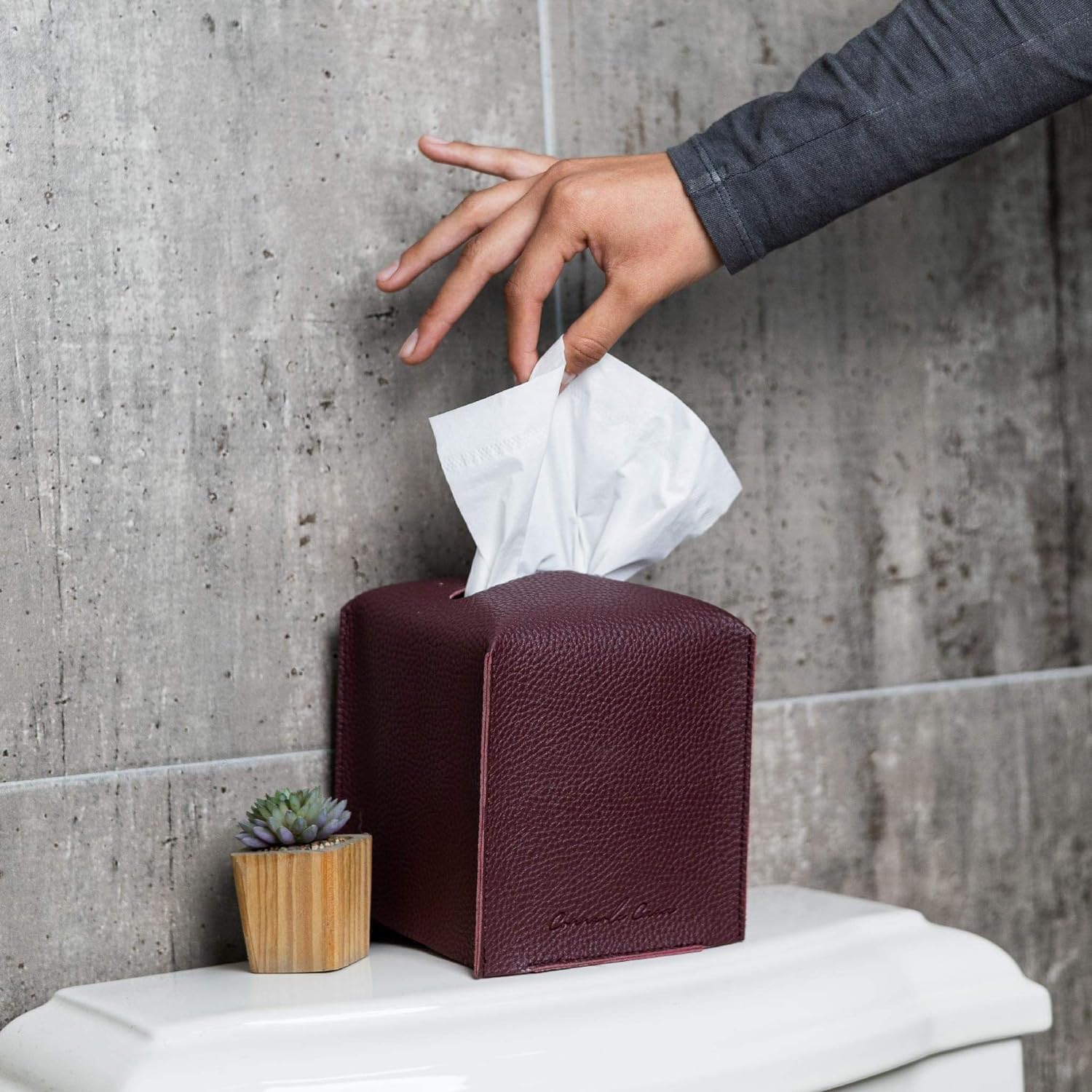 Connsole Casa Premium Pu Leather Tissue Box Holder - Elegant Hotel-Style Cherry Red Tissue Box Cover Enhanced D  Cor Of Home, Of