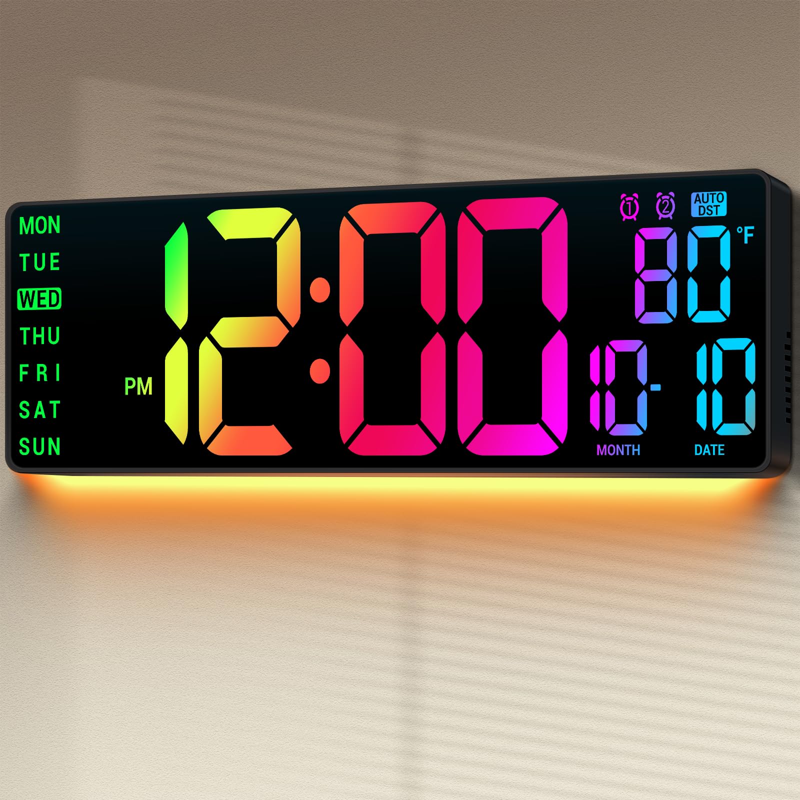 ANSOPER 16.5  Large Digital Wall Clock: 11 RGB Colors Wall Mount Decor Clock for Living Room Bedroom Office Classroom, House War