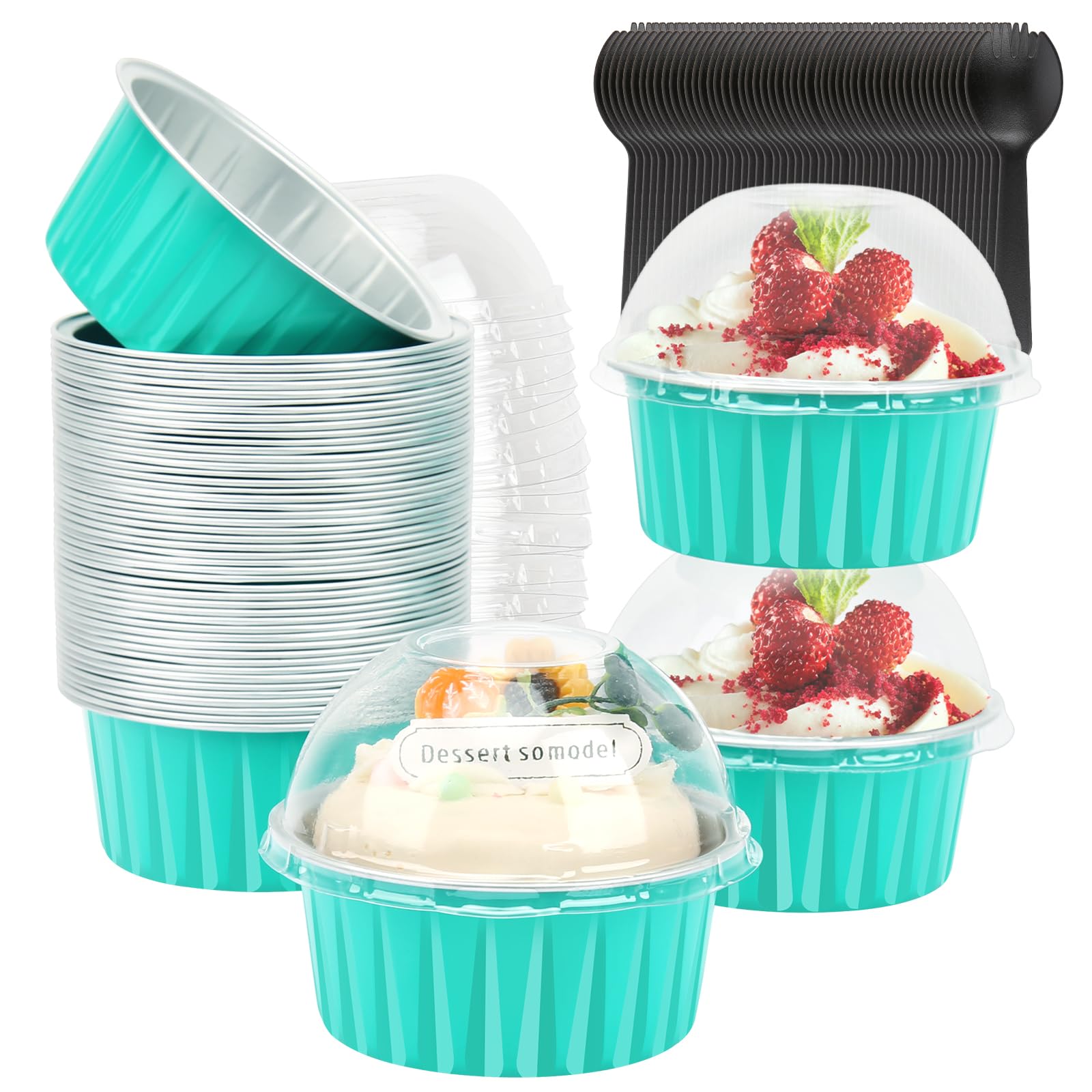 Disposable Ramekins With Lids 50 Pack,Free-Air 5Oz Aluminum Foil Cupcake Cups Baking Tin,Mini Muffin Tins Cupcake Containers Hol