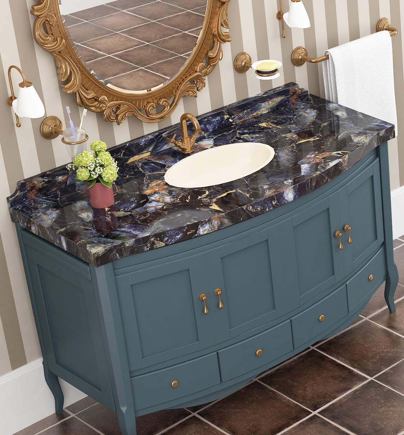 Livelynine 197 X 36 Inch Contact Paper Black And Gold Marble Countertop Peel And Stick Waterproof Countertops For Kitchen Table