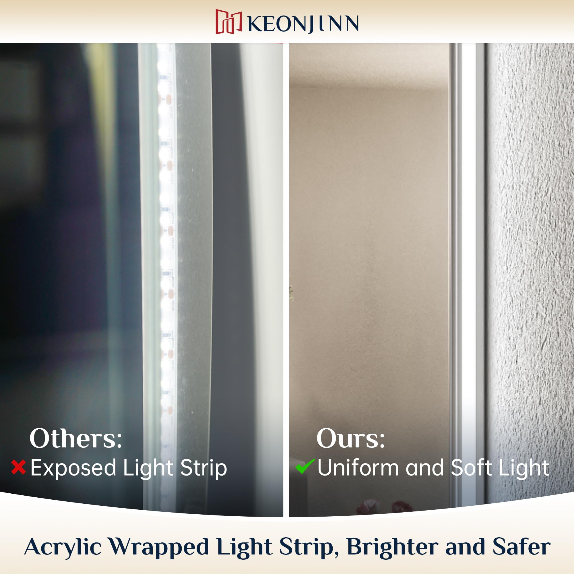Keonjinn 28 x 36 Inch LED Backlit Mirror Bathroom Lighted Vanity Mirror, 3 Colors Warm/Natural/White Lights High Lumens 5573LM,