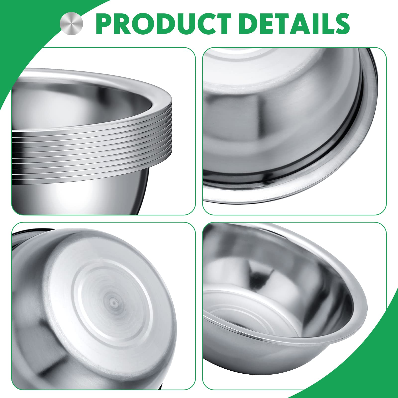 Pinkunn Set Of 12 Stainless Steel Mixing Bowls Bulk Nesting Metal Salad Bowls Food Mixing Bowls Baking Prep Reusable Large Bowl