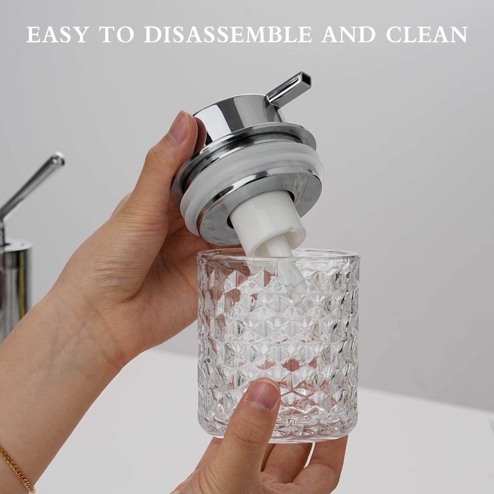Cicufy Hand Soap Dispenser Glass, Refillable Liquid Dispenser For Bathroom & Kitchen,Lotion Dispenser With Large Silver Pump(Dia