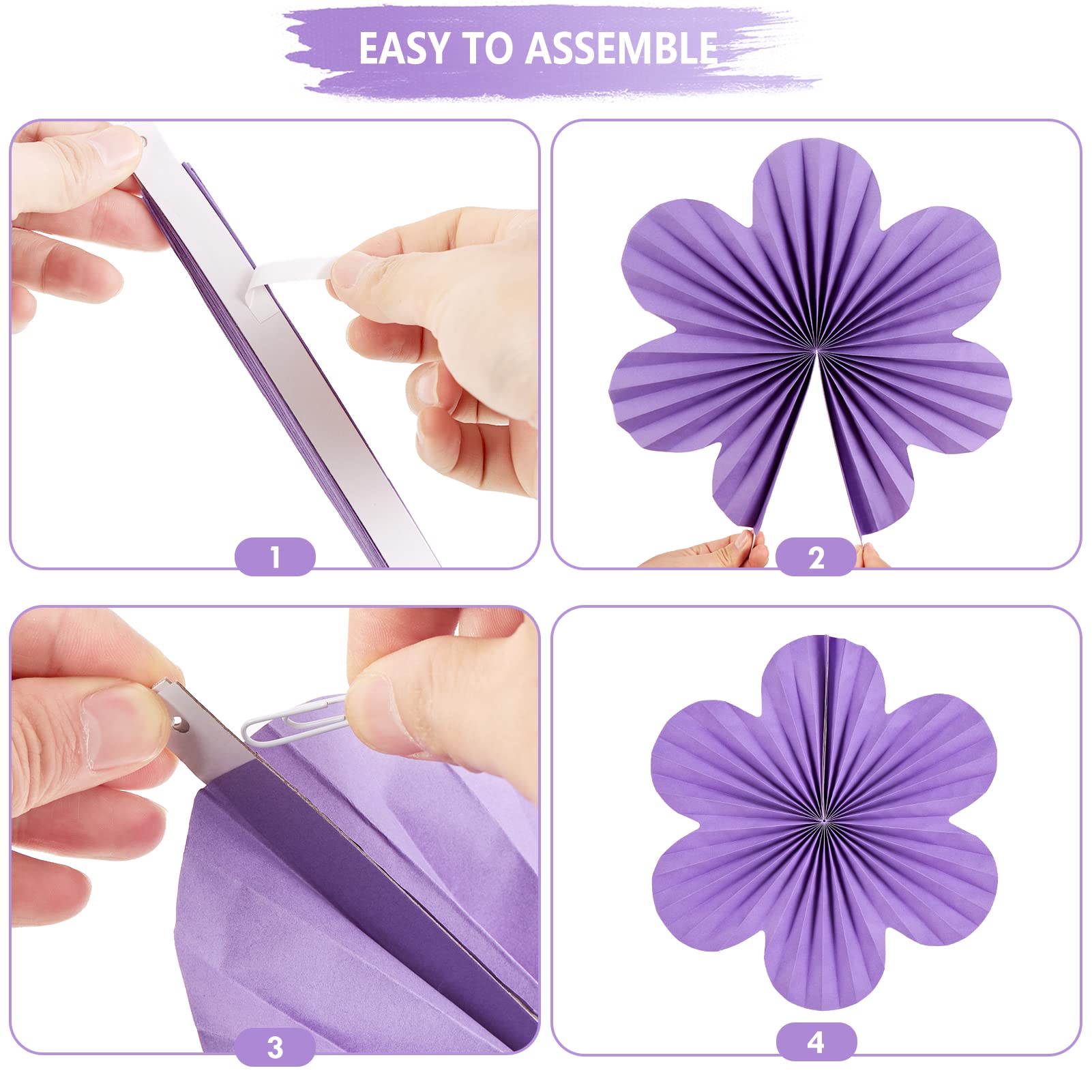 SUNBEAUTY Flower Party Decorations Paper Fans Classroom Decoration Paper Floral Backdrop Decor Paper Fans Decoration Hanging Paper Fans Purple Flower Wall Decor Set of 9 (US1-ZM-202303284)