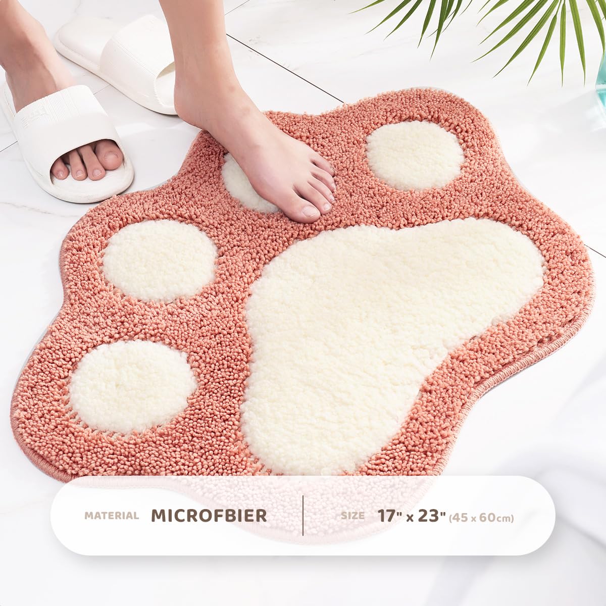 Molesun Paw Shaped Bath Mat, Cute Bathroom Rug Non-Slip, Soft Microfiber Water Absorbent Thick Shower Rug, Machine Washable Bath