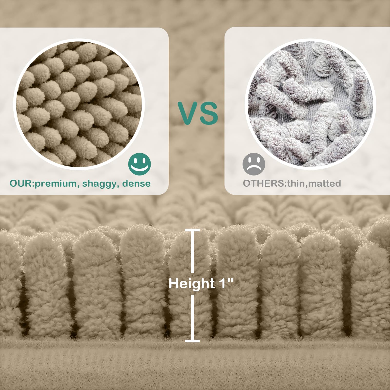 Homeideas Bathroom Rugs Set 2 Pieces, Ultra Soft Non Slip Absorbent Chenille Toilet Bath Mat Set (Taupe)