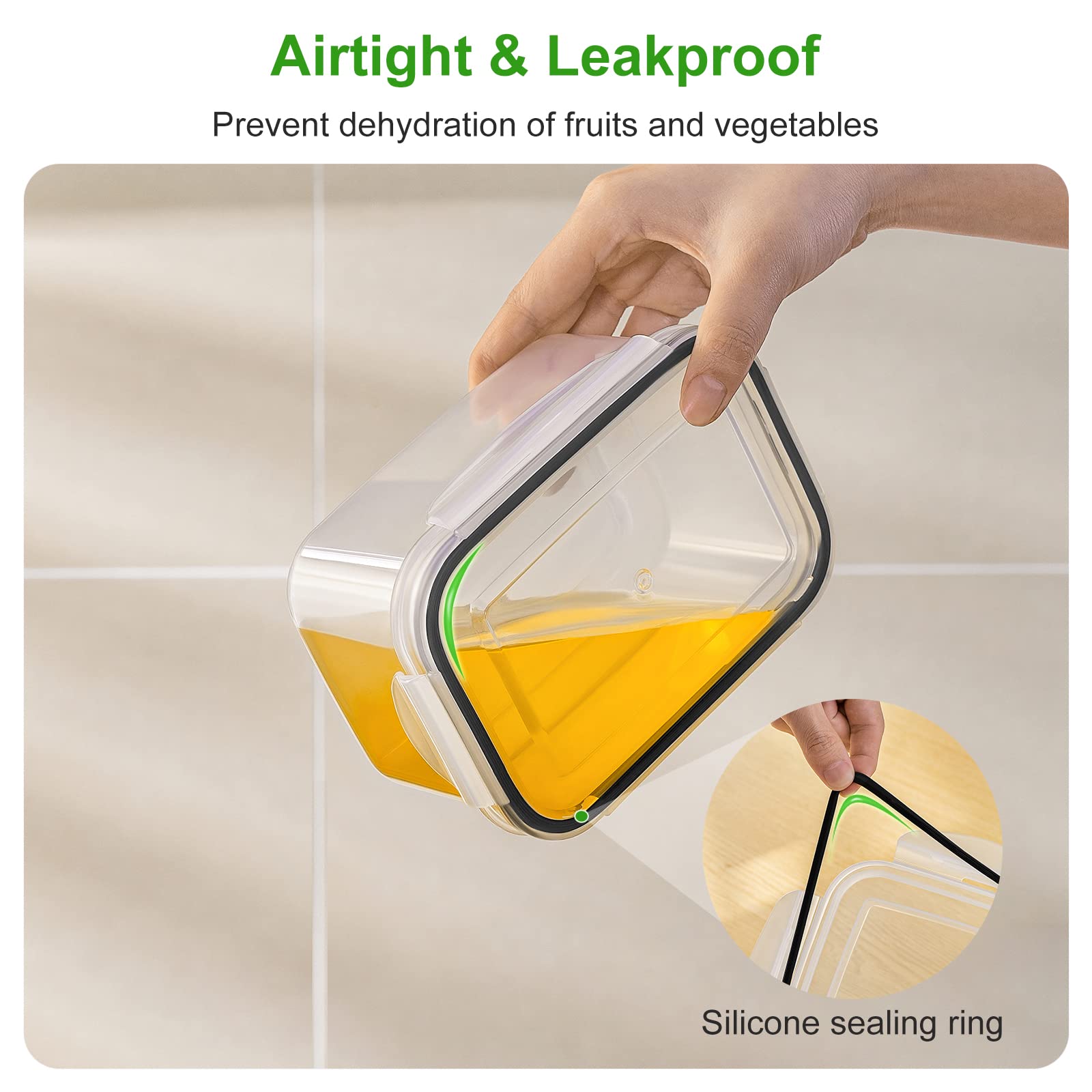 5 PCS Large Fruit Containers for Fridge - Leakproof Food Storage Containers with Removable Colander - Dishwasher & microwave safe Produce Containers Keep Fruits  Vegetables  Berry  Meat Fresh longer