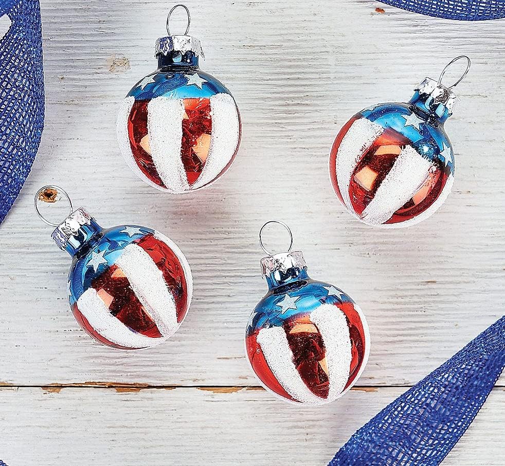 Lillian Vernon Americana Blown Glass Patriotic Ornaments - Handcrafted Hanging Tree Decorations, Round Americana Holiday & Party