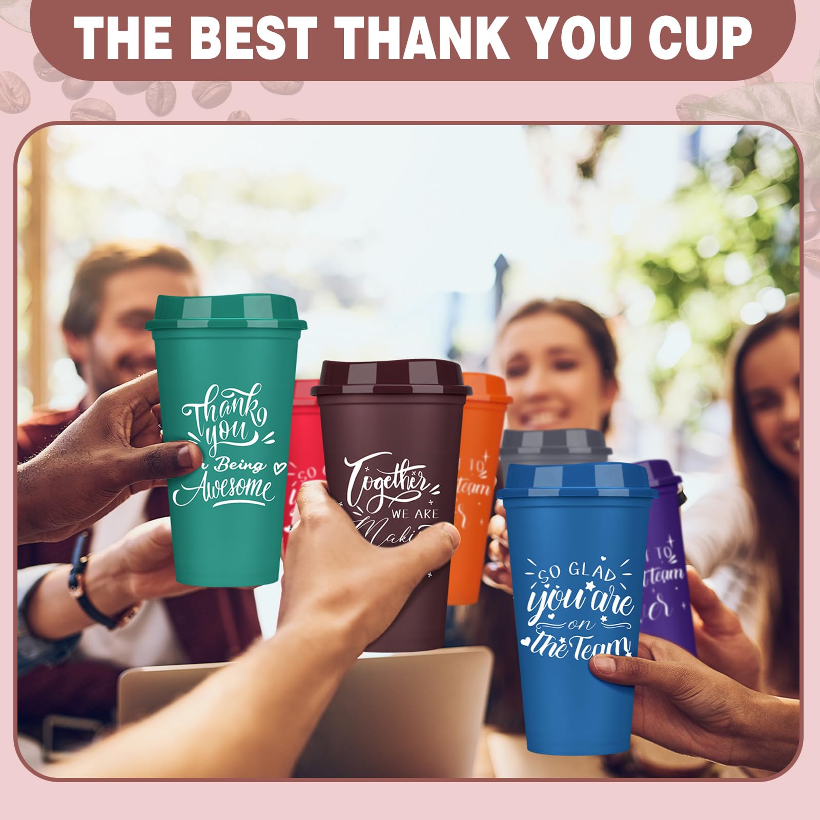Pickmesh 15 Pcs Employee Appreciation Gift Thank You Gift For Team 16Oz Plastic Coffee Cup With Lid Inspirational Tumbler Travel