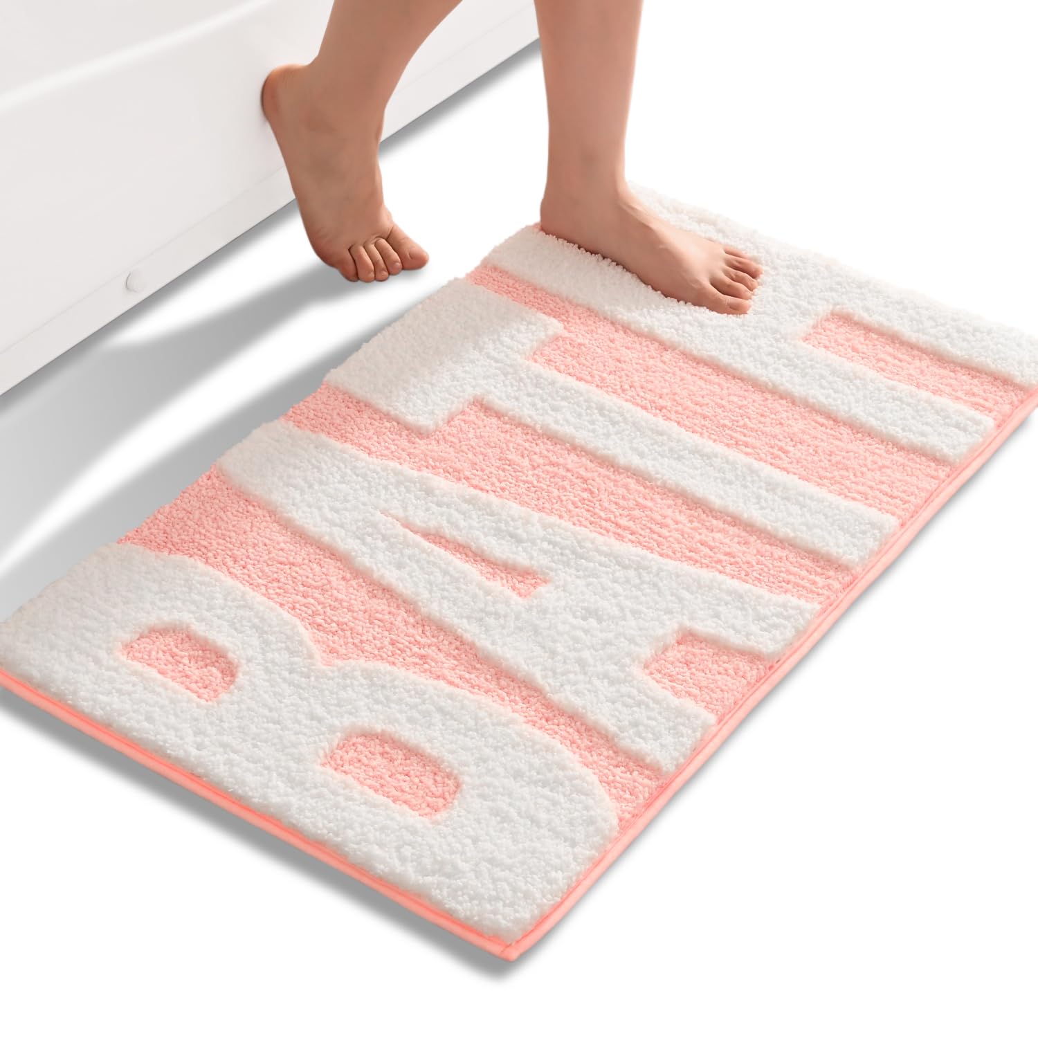 Anybar Bathroom Rugs Pink And White Bath Mats For Bathroom Non Slip Floor Mat, Thick Soft Shaggy Bath Rug Cute Bathroom Deocr, S