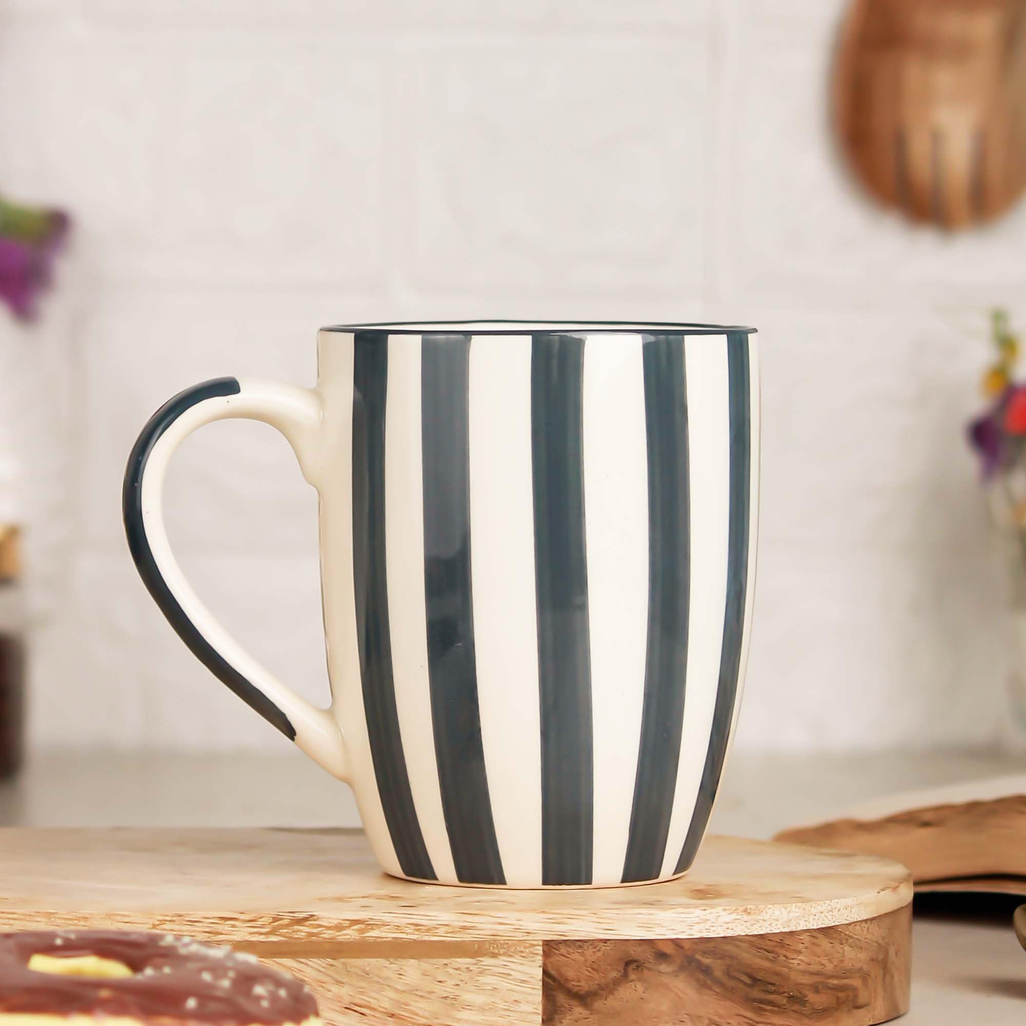 The Earth Store Grey Stripe Coffee Mug - 420Ml Capacity, Microwave And Dishwasher Safe, Ceramic Coffee Mug For Every Occasion (S