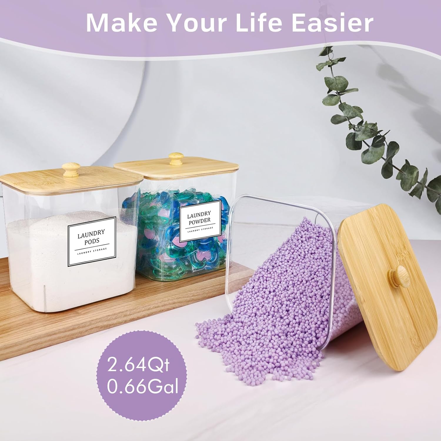 Homepekite 2 Pack Laundry Pods Container,Laundry Room Organization And Storage Containers With Bamboo Lids & Labels Large Laundr