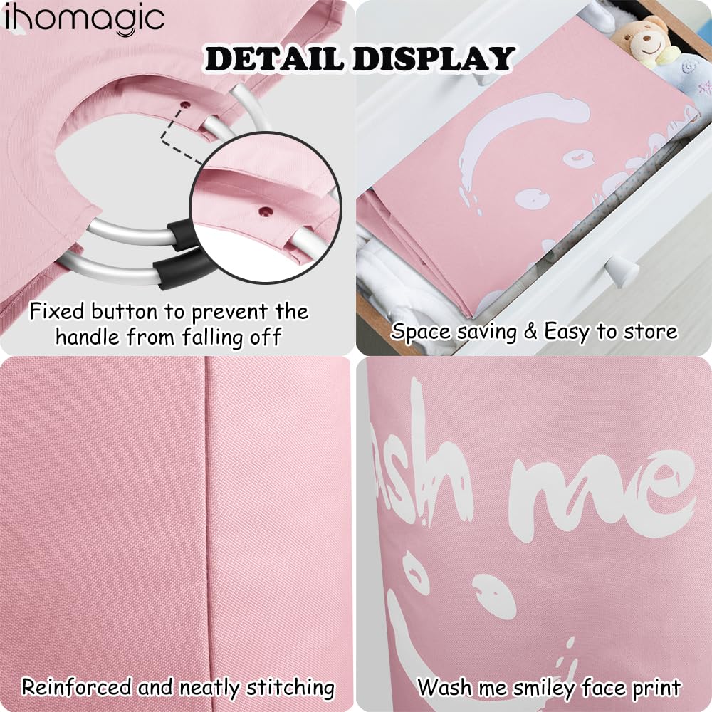 Ihomagic Laundry Hamper With Handles, 95 L, Freestanding Laundry Container, Foldable, Laundry Bag With Smiley Pattern For Dirty