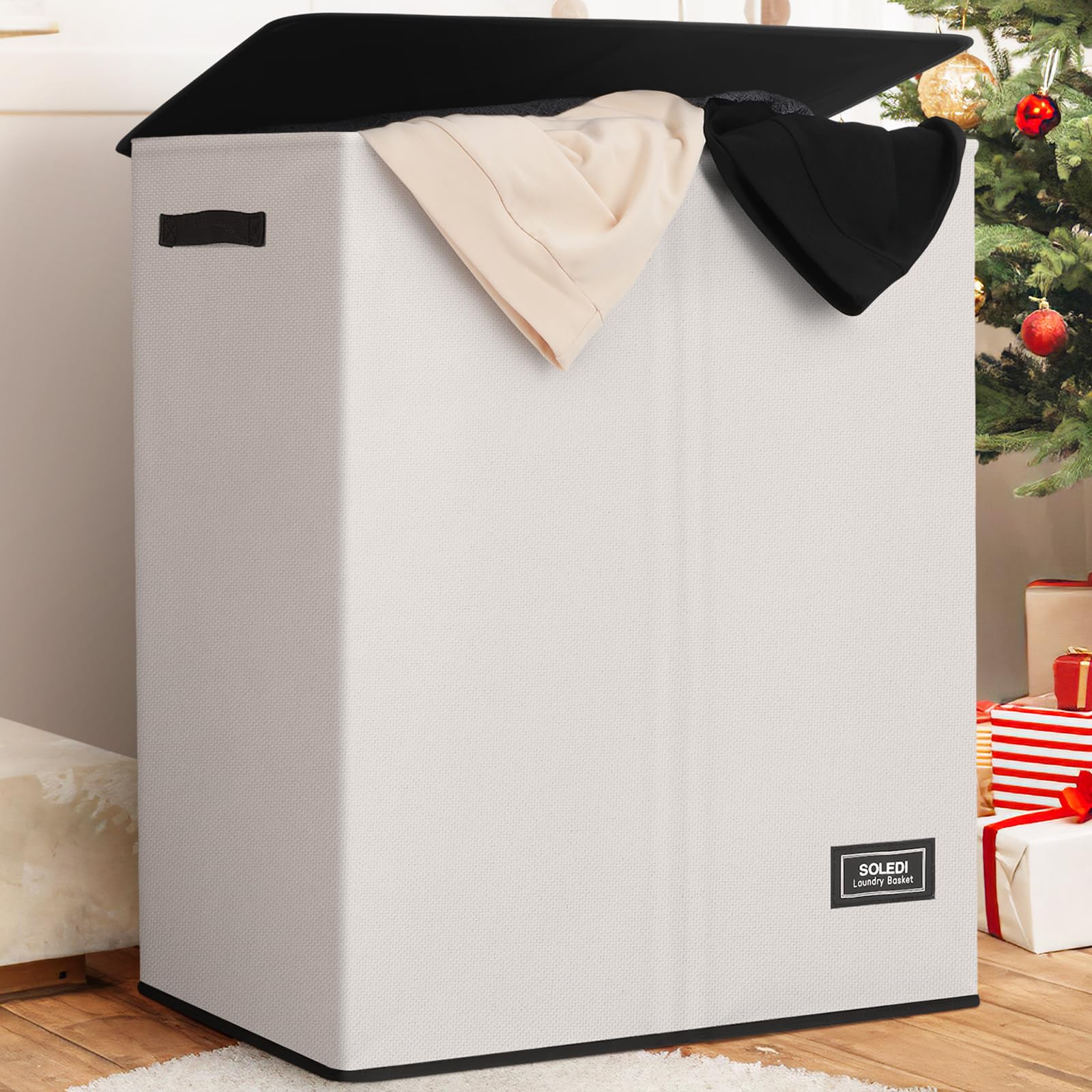 Soledi Double Laundry Hamper With Lid And Removable Laundry Bags, Large Hamper For Laundry, Laundry Basket 2 Sections, Collapsib