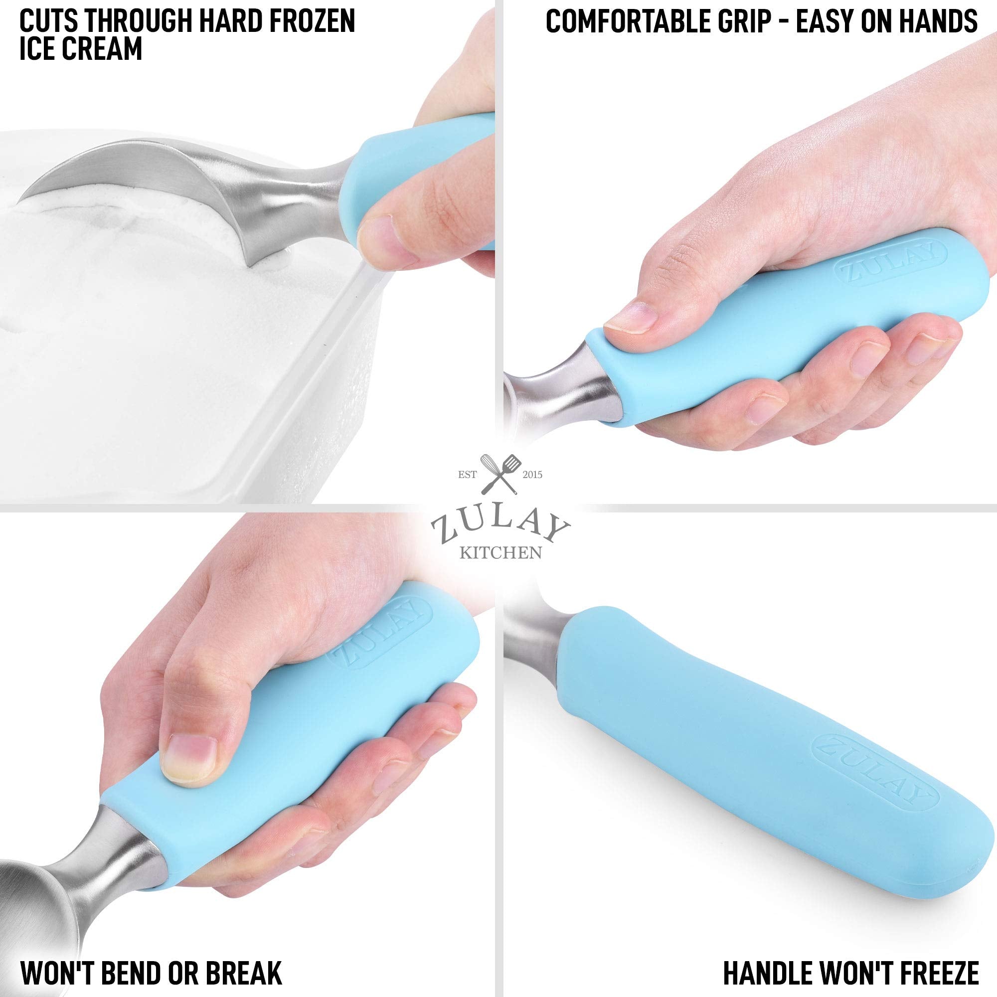 Zulay Heavy Duty Ice Cream Scoop - Stainless Steel Ice Cream Scooper With Non-Slip Rubber Grip - Durable Ice Cream Spade - Anti-