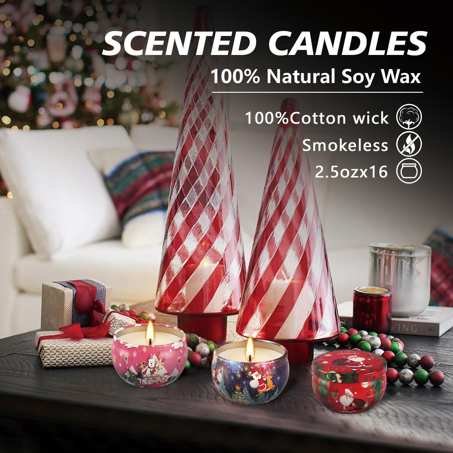 WPONSZU 16Pack Christmas Scented Candles,Candvent Calendar 2025, Gift Set 2.5oz Strong Fragrance Aromatherapy Candles,Portable T