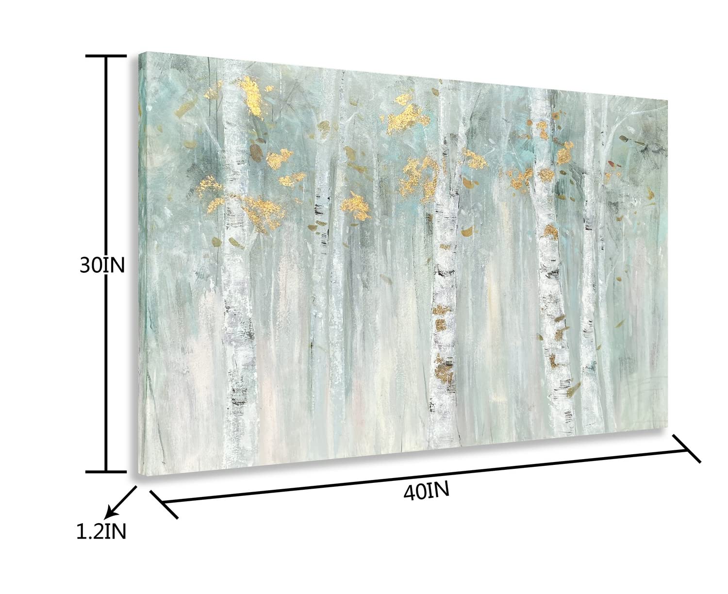 Yihui Arts Birch Tree Canvas Wall Art With Gold Foil - Abstract Forest Paintings With Textured - Green Landscape Pictures For Li