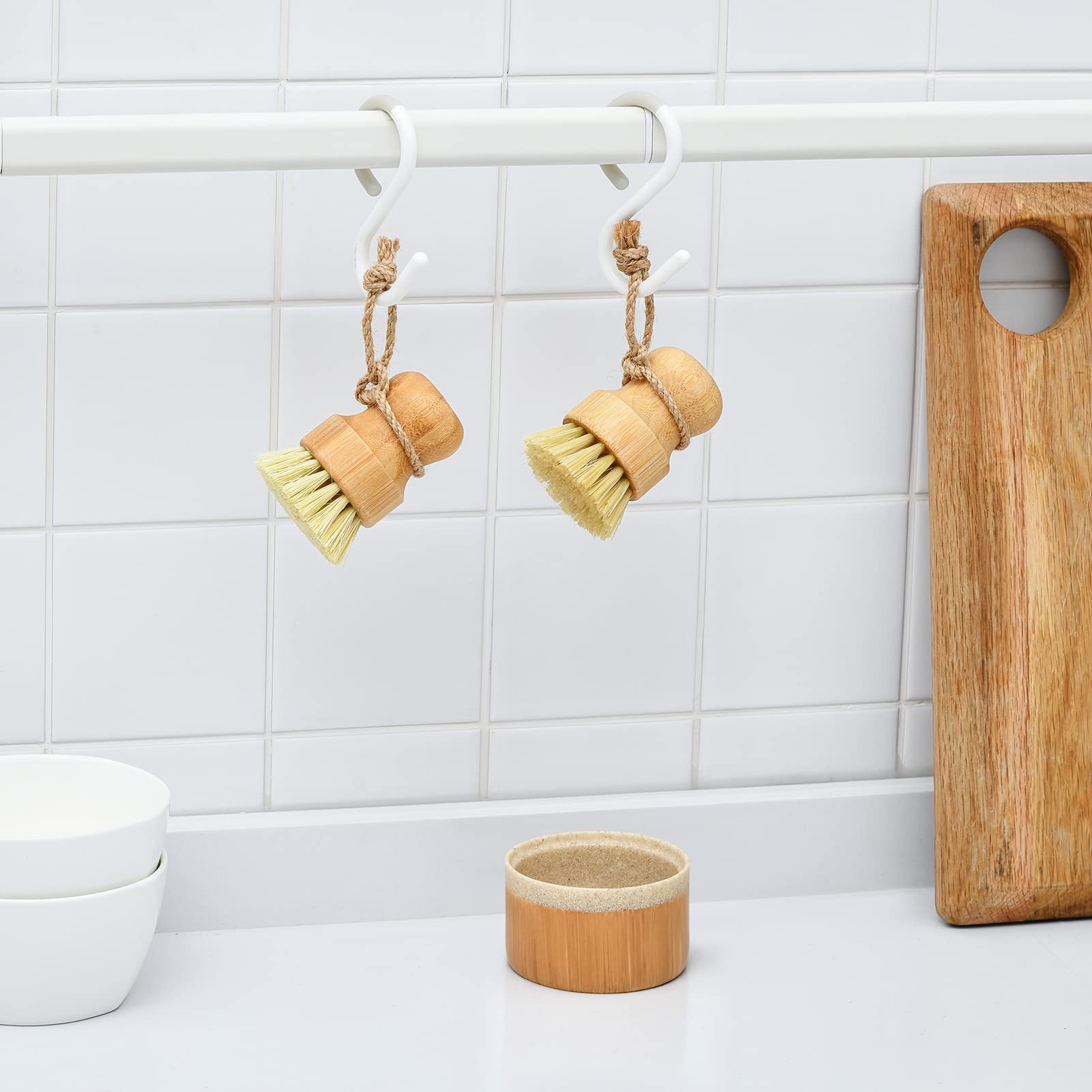 Subekyu Bubble Up Bamboo Dish Brush Set With Soap Holder, Wooden Dish Scrubber With Soap Dispenser, Natural Kitchen Scrub Brush,