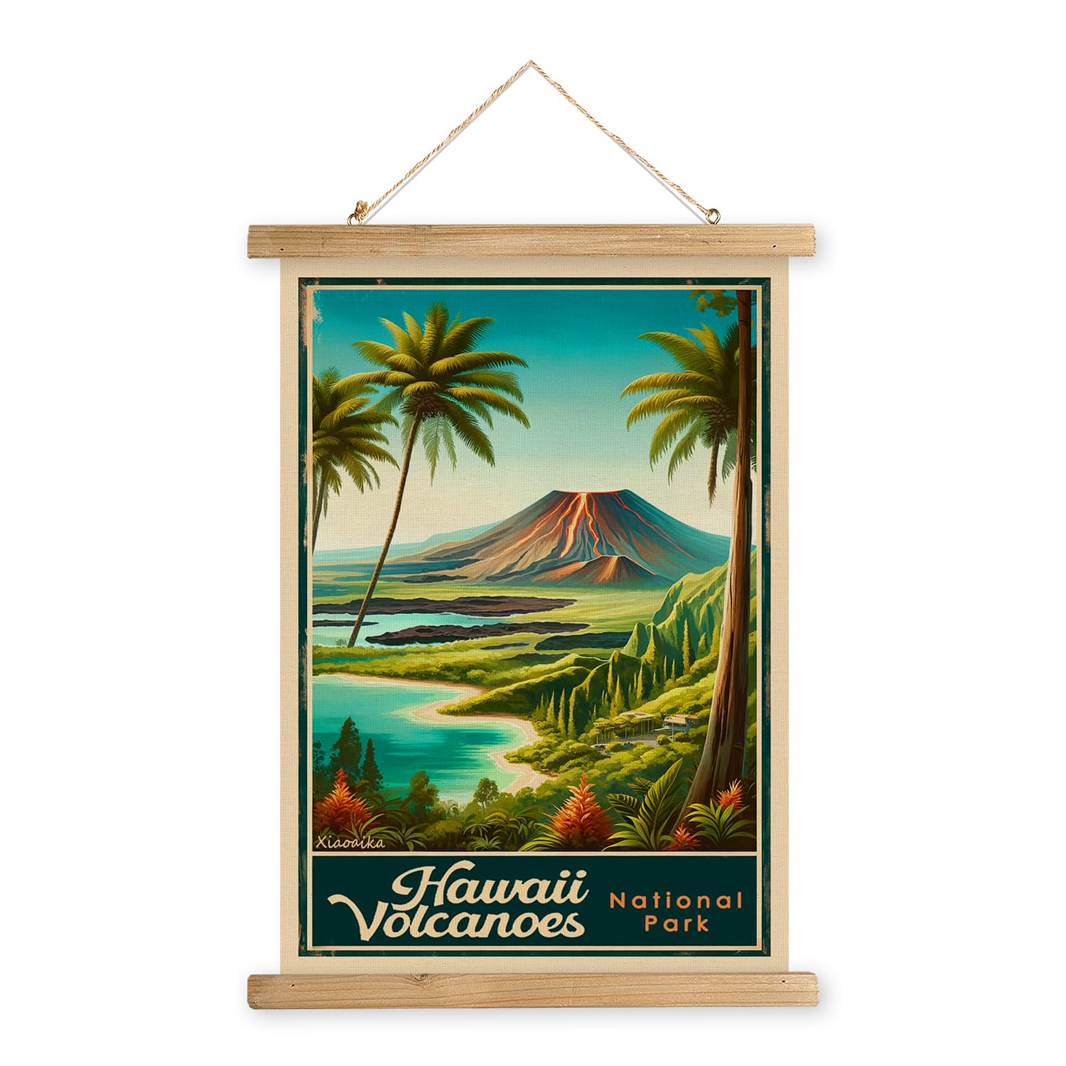Xiaoaika Vintage Hawaii Volcanoes National Park National Park Travel Poster With Wooden Scroll Frame - Living Room, Bedroom, Hom