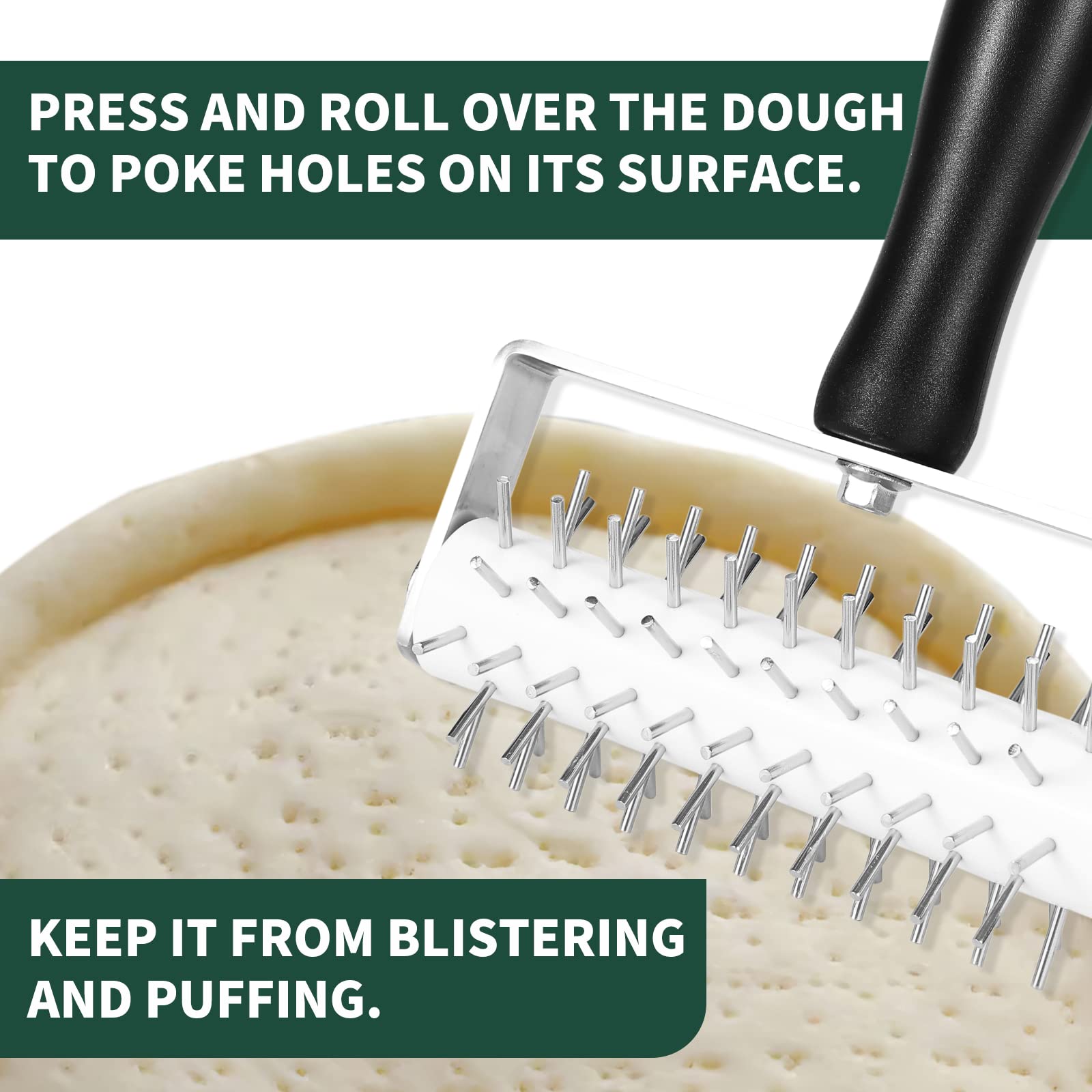 Ecavria Pizza Dough Docker, Premium Dough Roller With Stainless Steel Spikes, Sturdy Pizza Docking Tool That Prevents Dough From