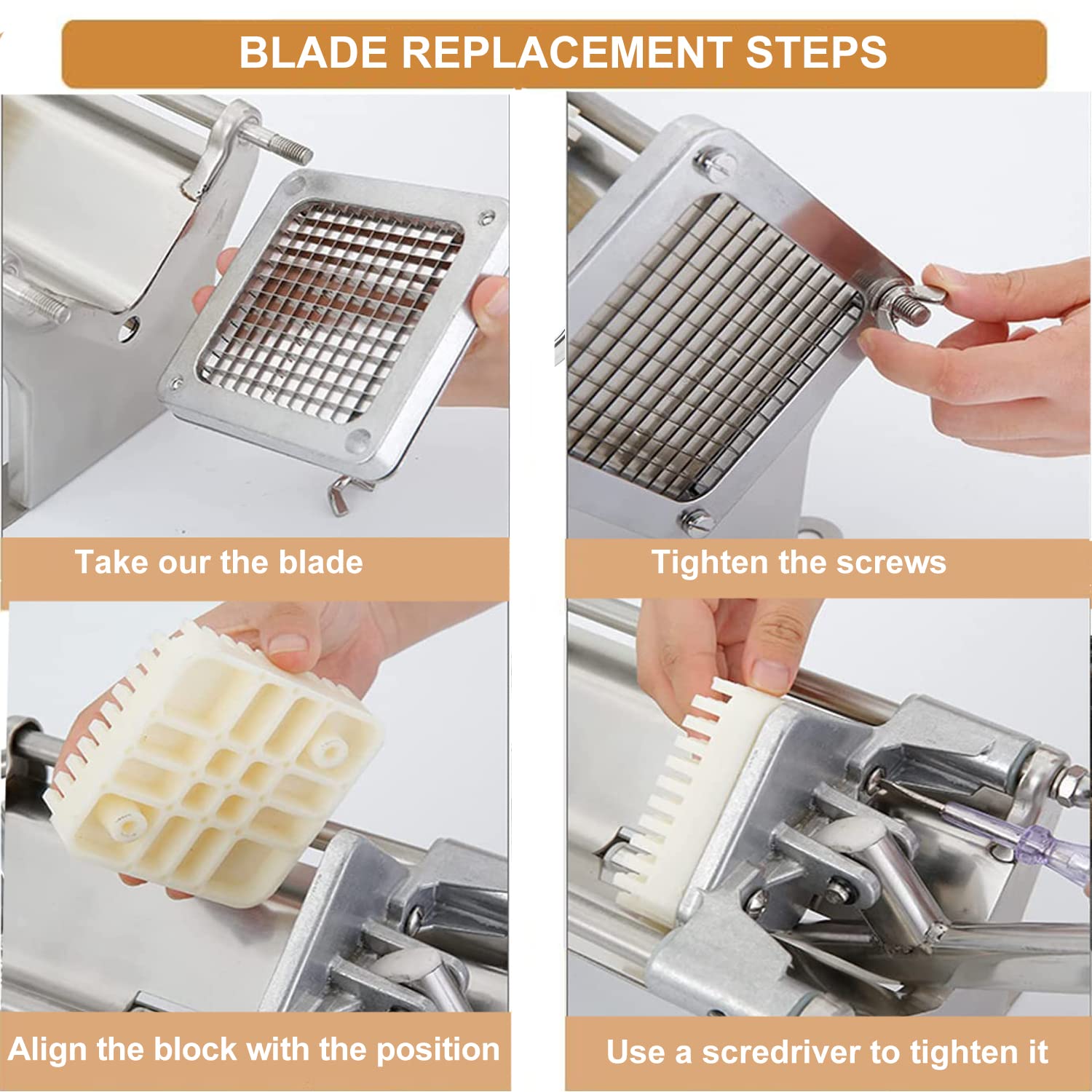 Uyoyous French Fry Cutter Stainless Steel Potato Cutter Commercial Vegetable Fruit Chopper With 1/2'', 3/8'', 1/4'' Blades Potat