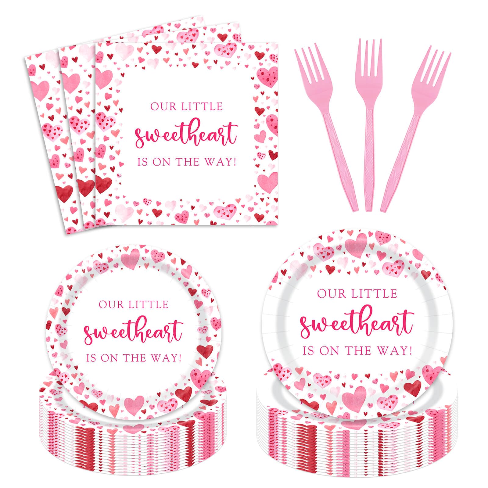96Pcs A Little Sweetheart Is On The Way Party Decorations Valentine Baby Shower Plates Napkins Forks Dinnerware Set For 24 Guest