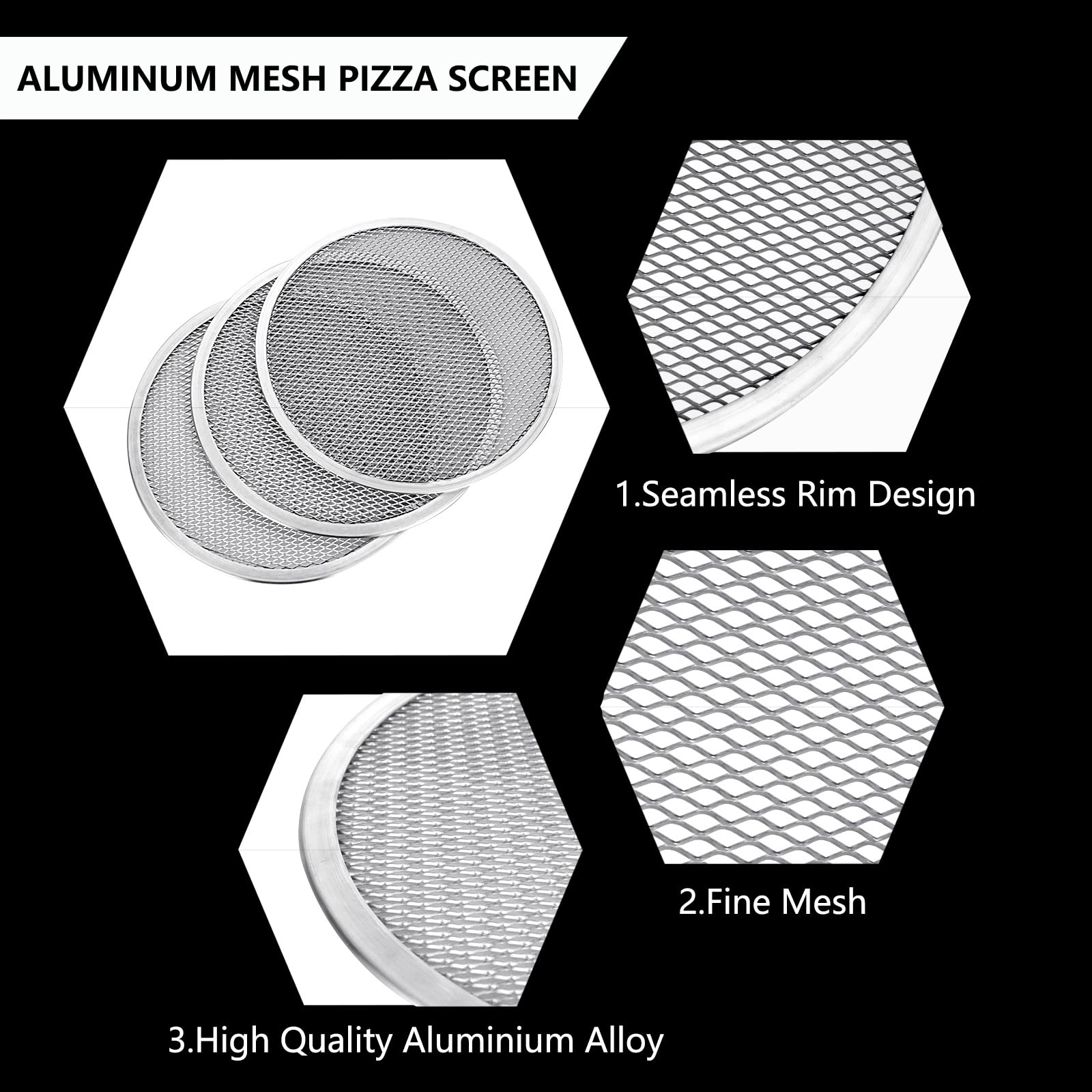Wopplxy 3 Pcs 12 Inch Pizza Screen, Restaurant-Grade Aluminum Alloy Pizza Baking Screen, Seamless Round Pizza Screen Non Stick M