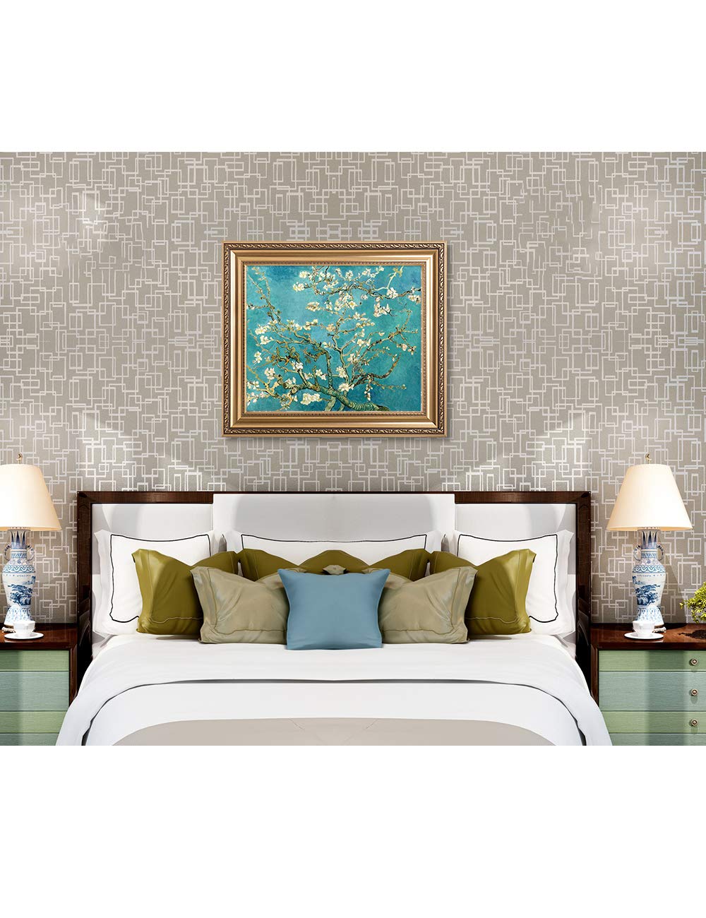 Decorarts - Almond Blossom Tree - Vincent Van Gogh. Giclee Print On Canvas With Matching Golden-Relief Framed Wall Art. Picture