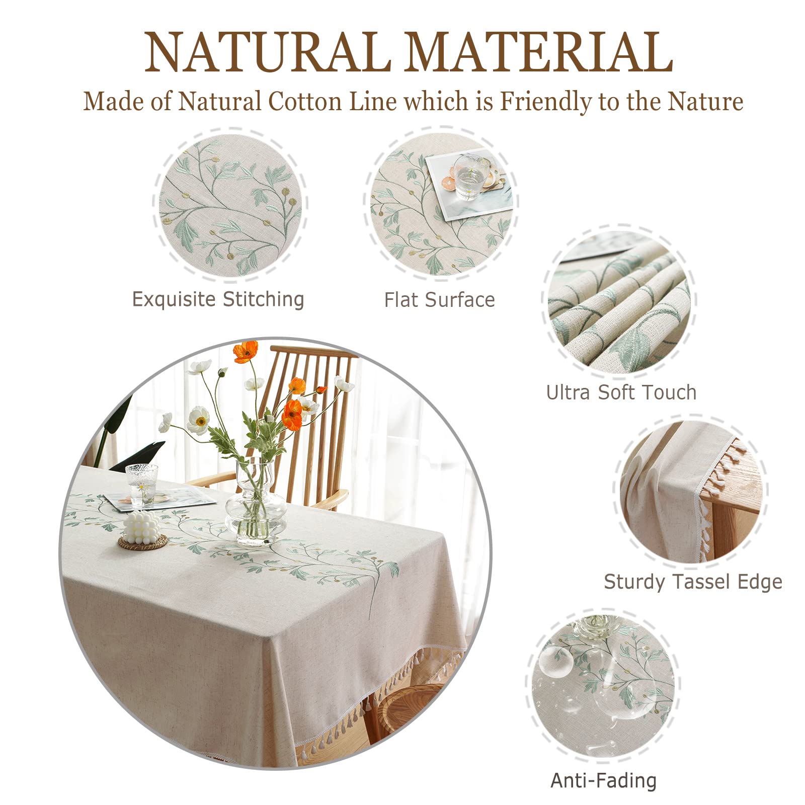 Tewene Tablecloth, Rectangle Table Cloth Wrinkle Free Tablecloth Farmhouse Tablecloth Linen Tablecloths Spring Tablecloth For Pi