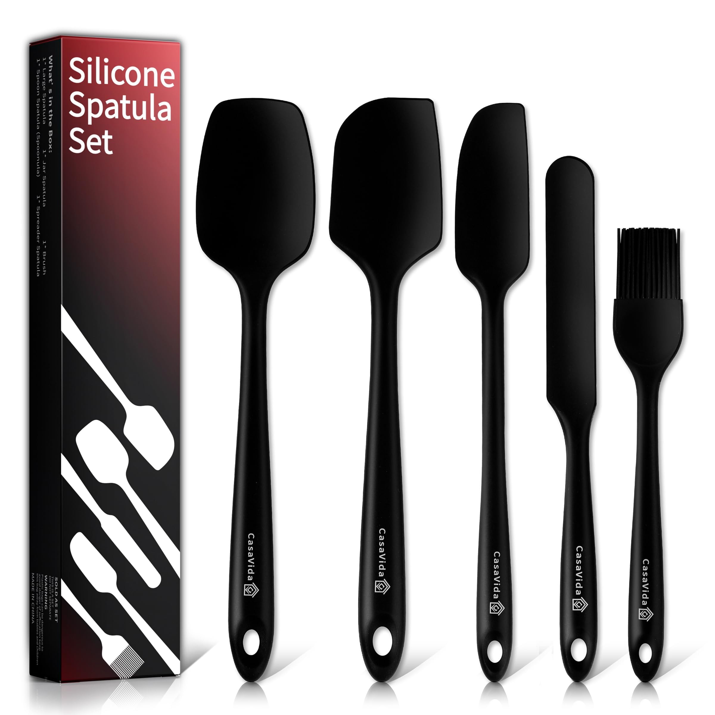 Casavida Silicone Spatula Set 5Pcs Black High Heat Resistant Non Stick Bakery Flexible Bpa Free Dishwasher Safe Kitchen Utensils