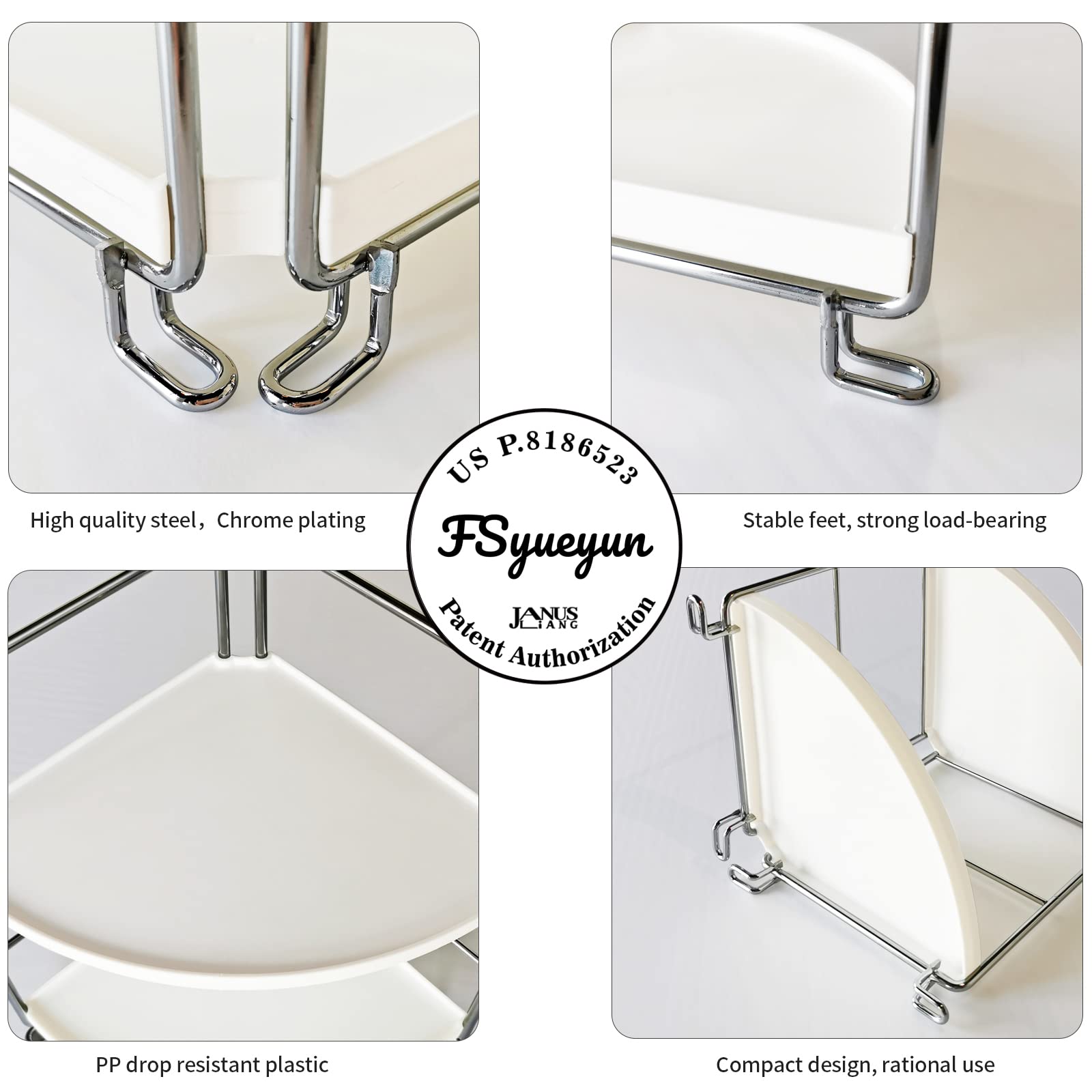 FSyueyun 2-Tier Corner Bathroom Countertop Organizer  Kitchen Spice Rack Makeup Storage Shelf Vanity Bedroom Storage Tray (Silver)