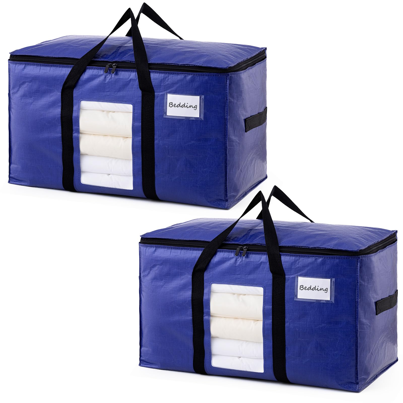 TAILI 2 Pack Dark Blue Extra Large Moving Bags, Heavy Duty Totes with Visible Window, Wrap Around Handles, Great for Storage