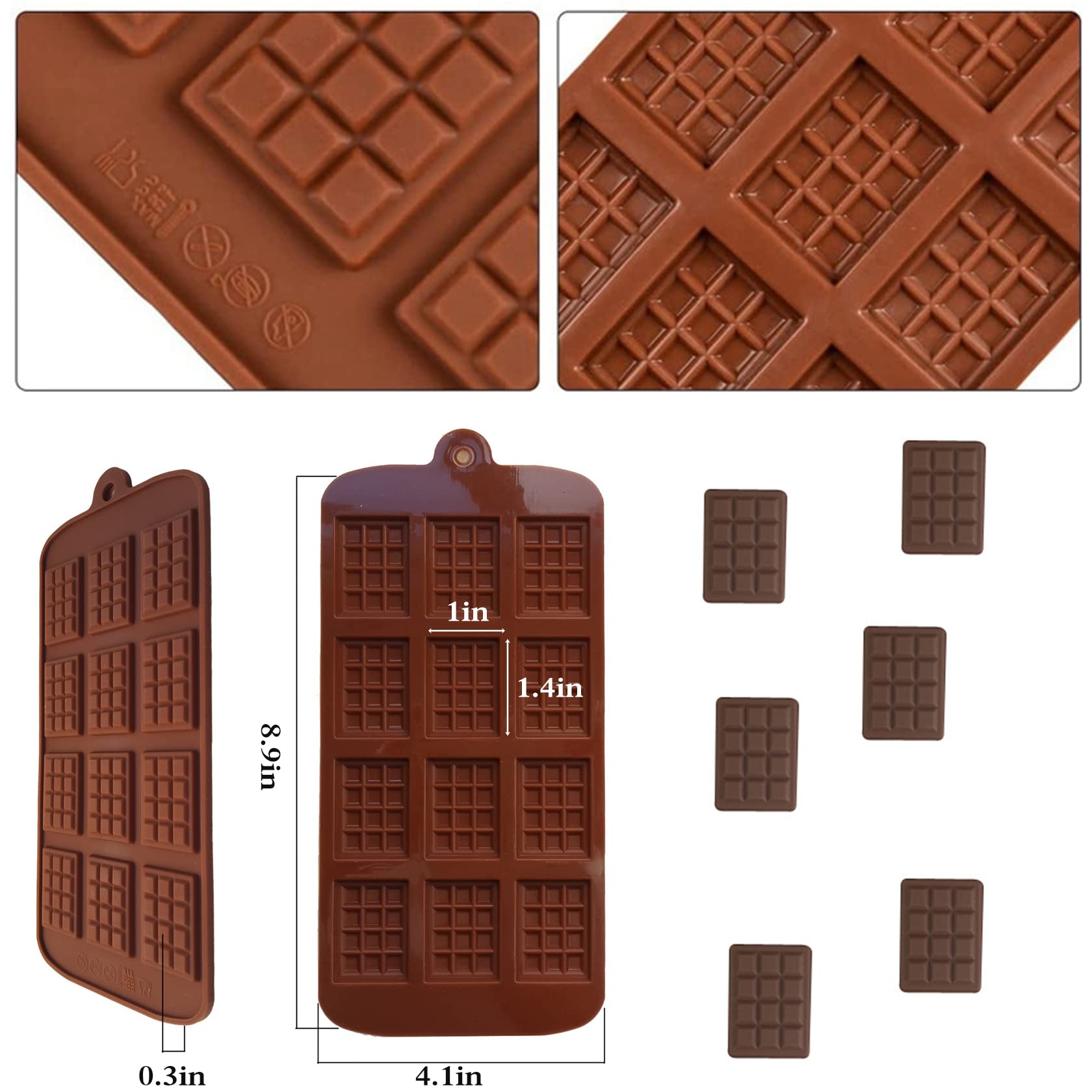 2 Pieces Silicone Break Apart Chocolate Moulds,Silicone Square Mold,Non-Stick Candy Chocolate Bar Mold,Reusable Candy Protein Si