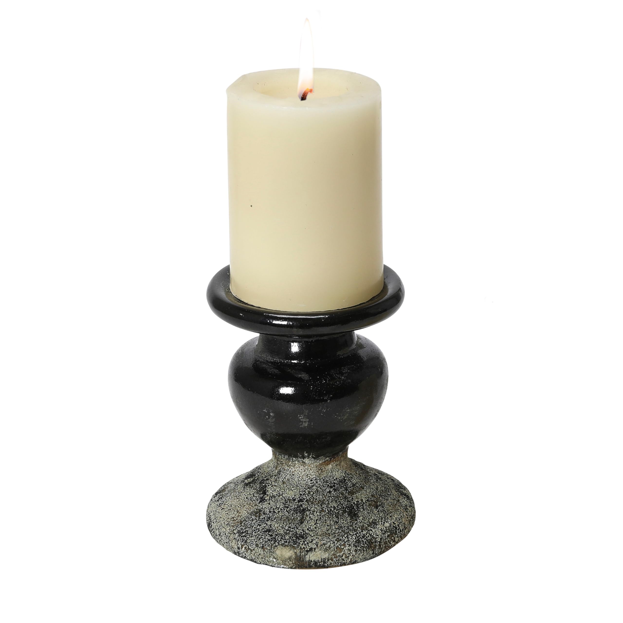 Creative Co-Op 2-Tone Sculptural Terracotta Pillar Candle Holder, Distressed Black