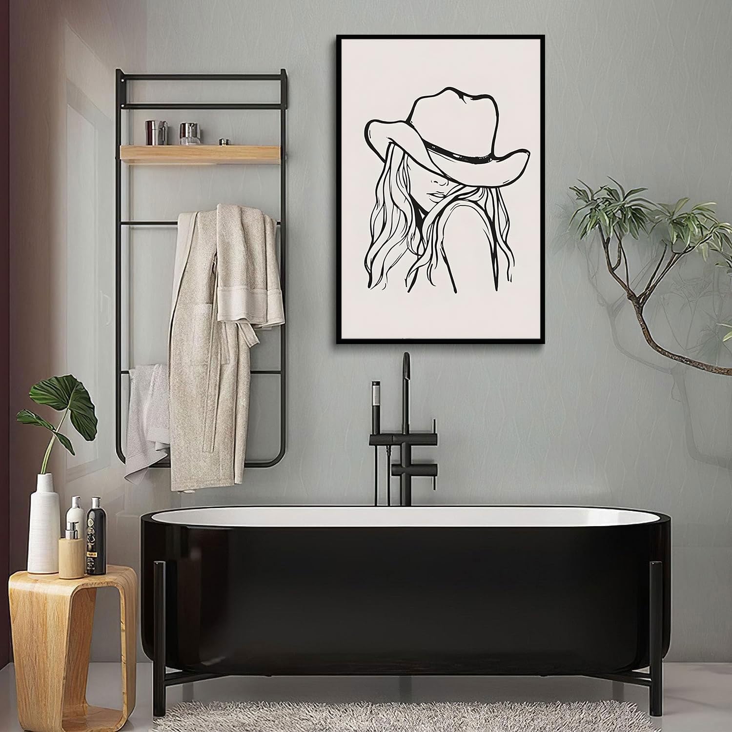 Western Cowgirl Canvas Wall Art Trendy Line Vintage Room Aesthetic Poster Picture Black And White Minimalist Print Painting Funk