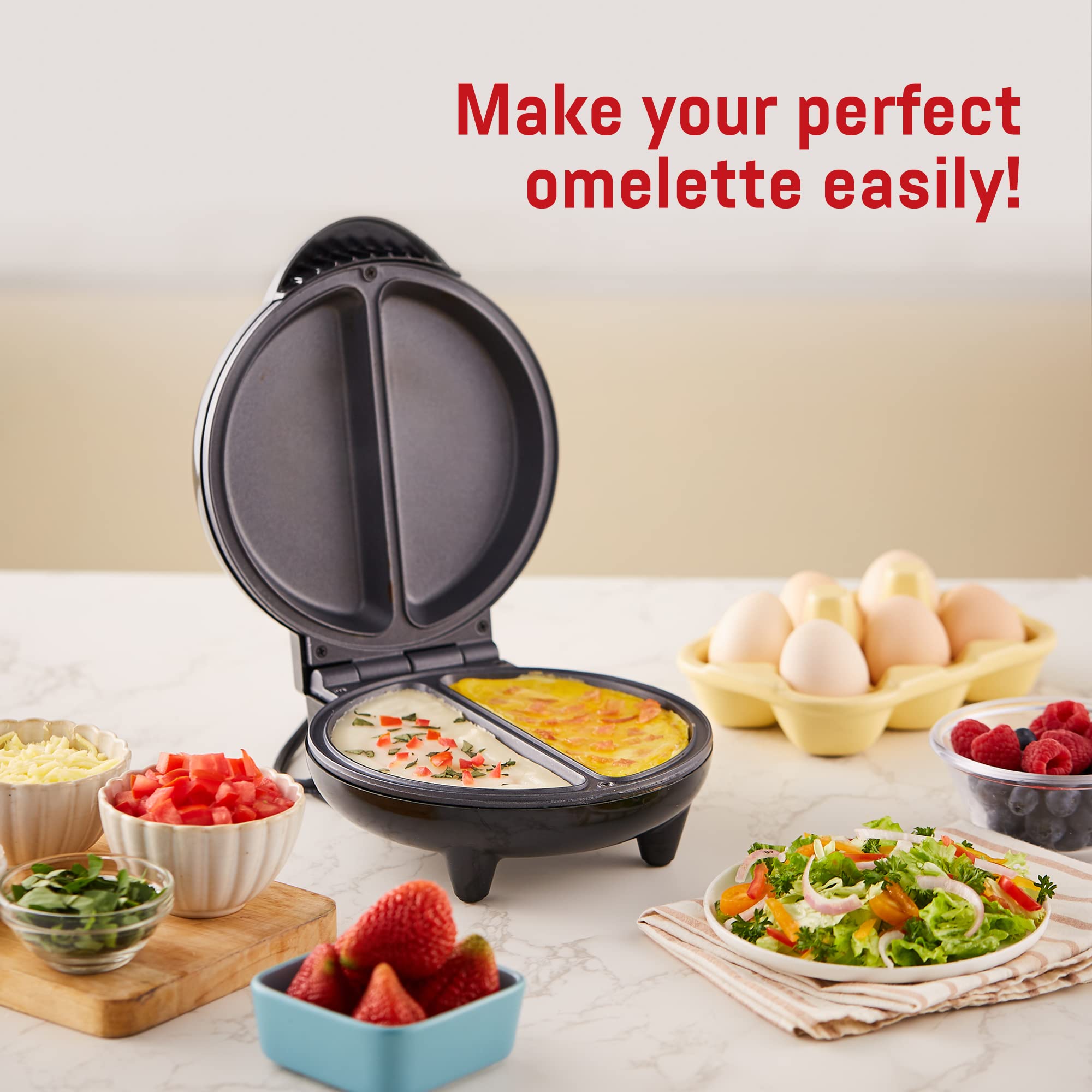 Elite Gourmet Omelet Maker EOM205 - Non-Stick for 2 Individual 6.5" Omelets, Stainless Steel and Black