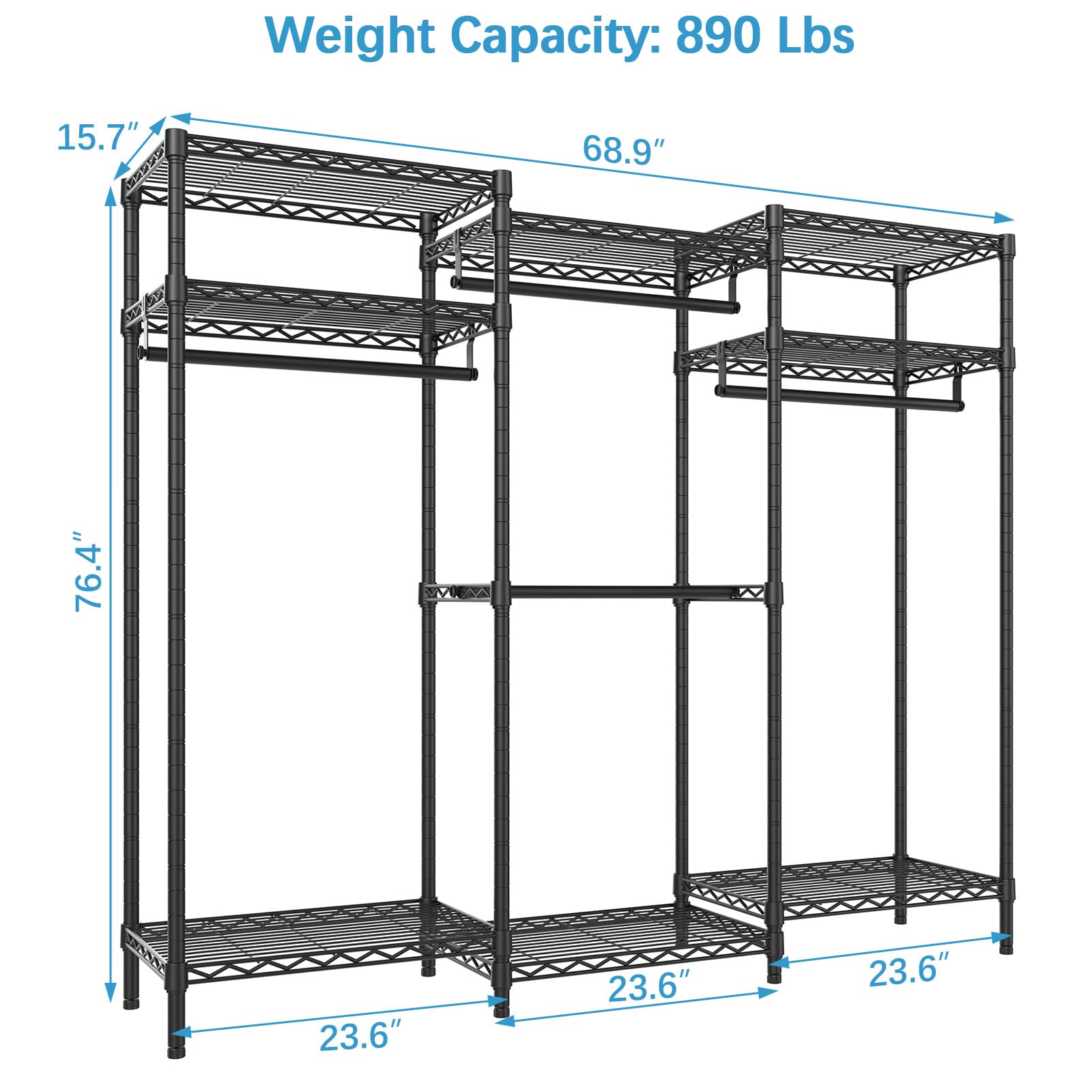 Vipek V5I Garment Rack Heavy Duty Clothes Rack For Hanging Clothes, Portable Wardrobe Closet Freestanding Clothing Rack With 8 A