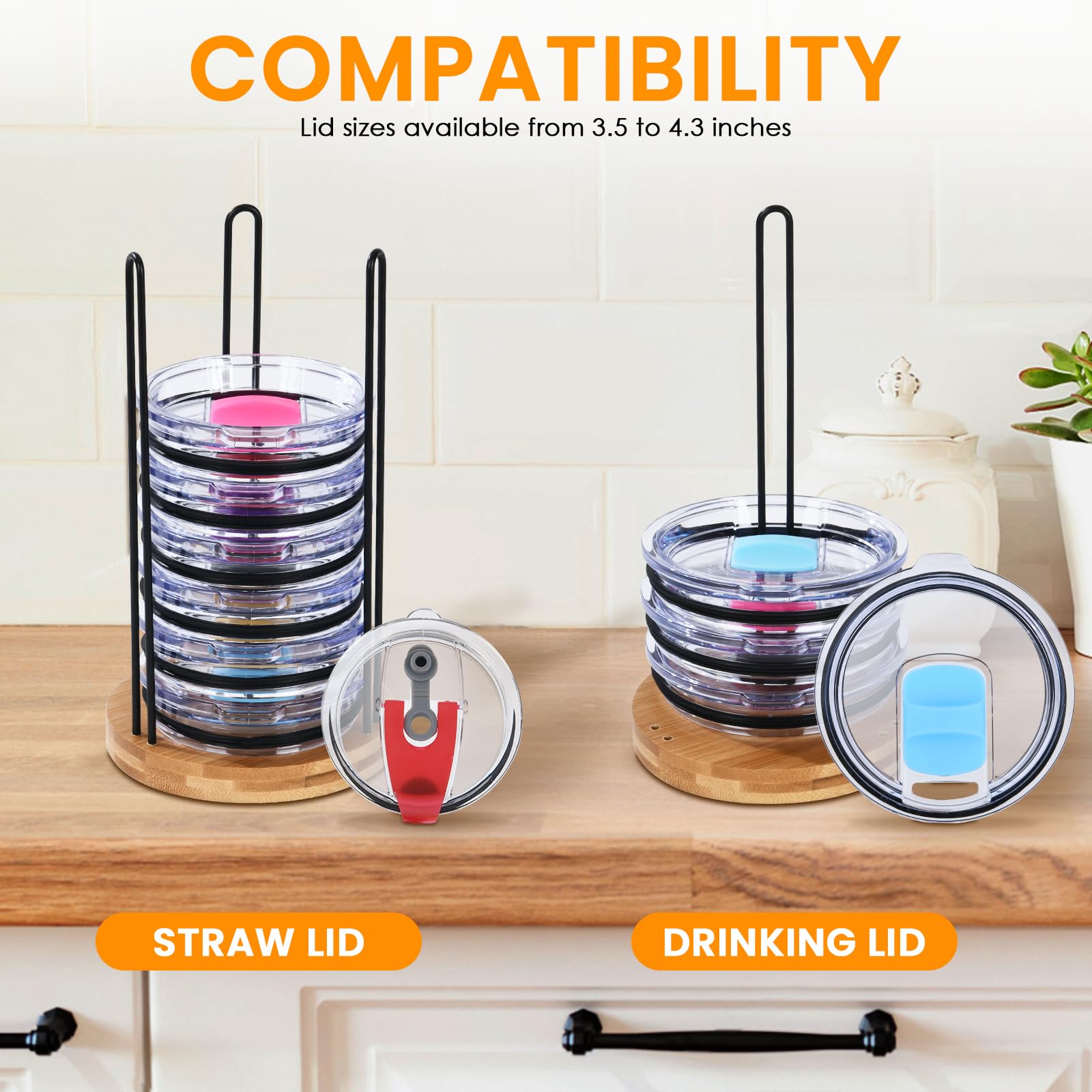 Witarten Tumbler Lid Organizer, Detachable Bamboo Cup Lid, Vertical Storage For Up To 10 Lids,Keep Your Tumbler Lids Neatly Stor