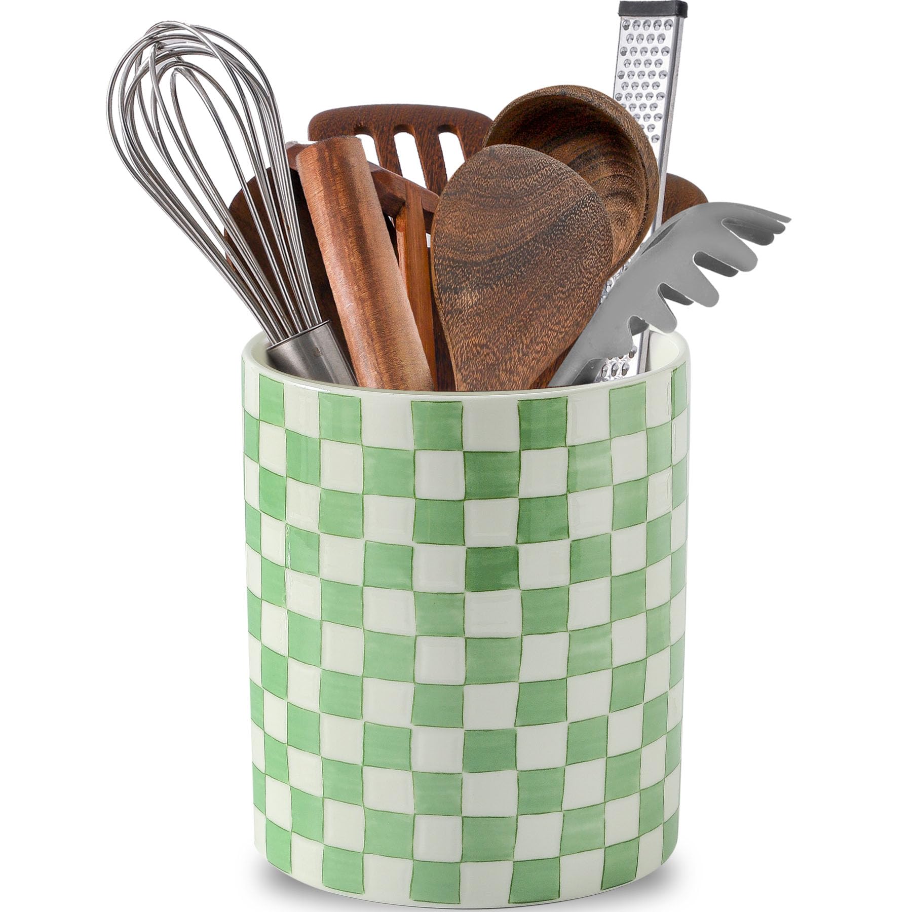 Howise 7 Ceramic Hand painted Utensil Holder, Large Kitchen Utensil Holder Organizer ,Stable Utensil Crock Spatula Holder for K
