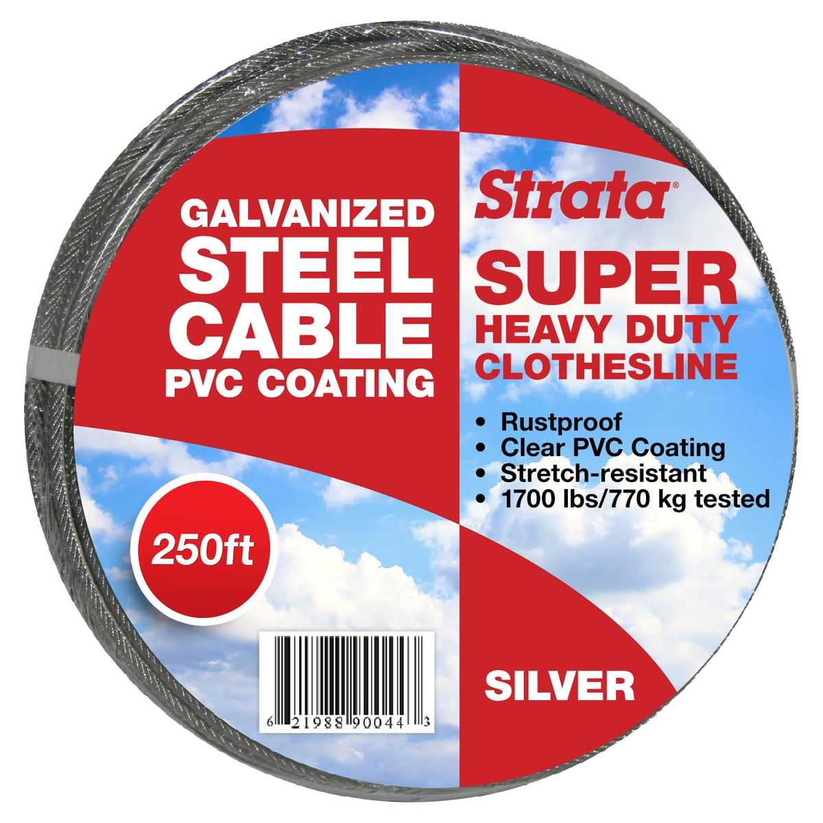Strata 250 Feet Clothesline Outdoor Heavy Duty Galvanized Wire Steel Cable, Silver Pvc Coating - Clothes Line Wires For Outside