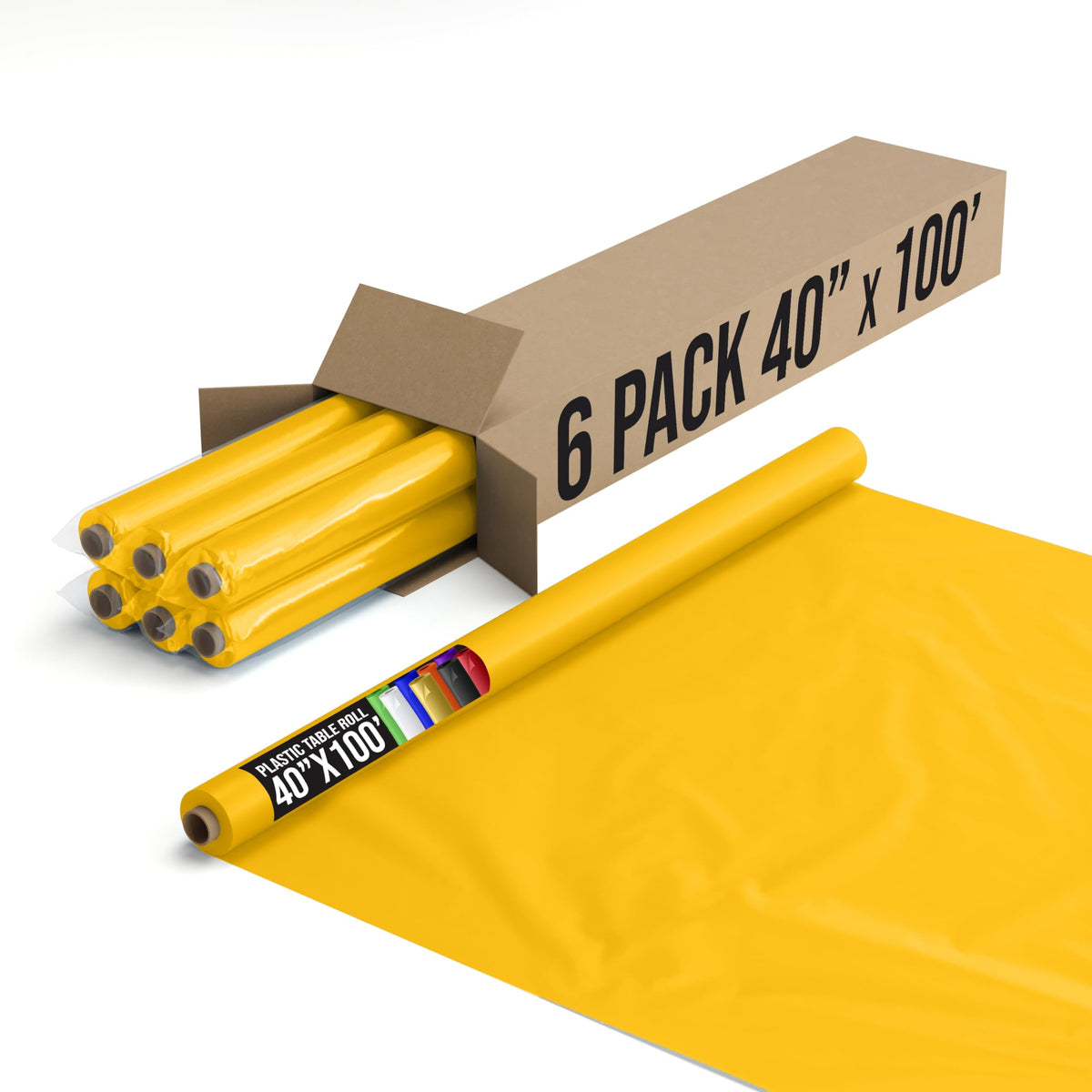Exquisite Yellow Plastic Table Cover Roll 6 Pack 40 X 100' Table Cloth Plastic Cover Roll - Premium Quality Thick 0.5 Mil Banq