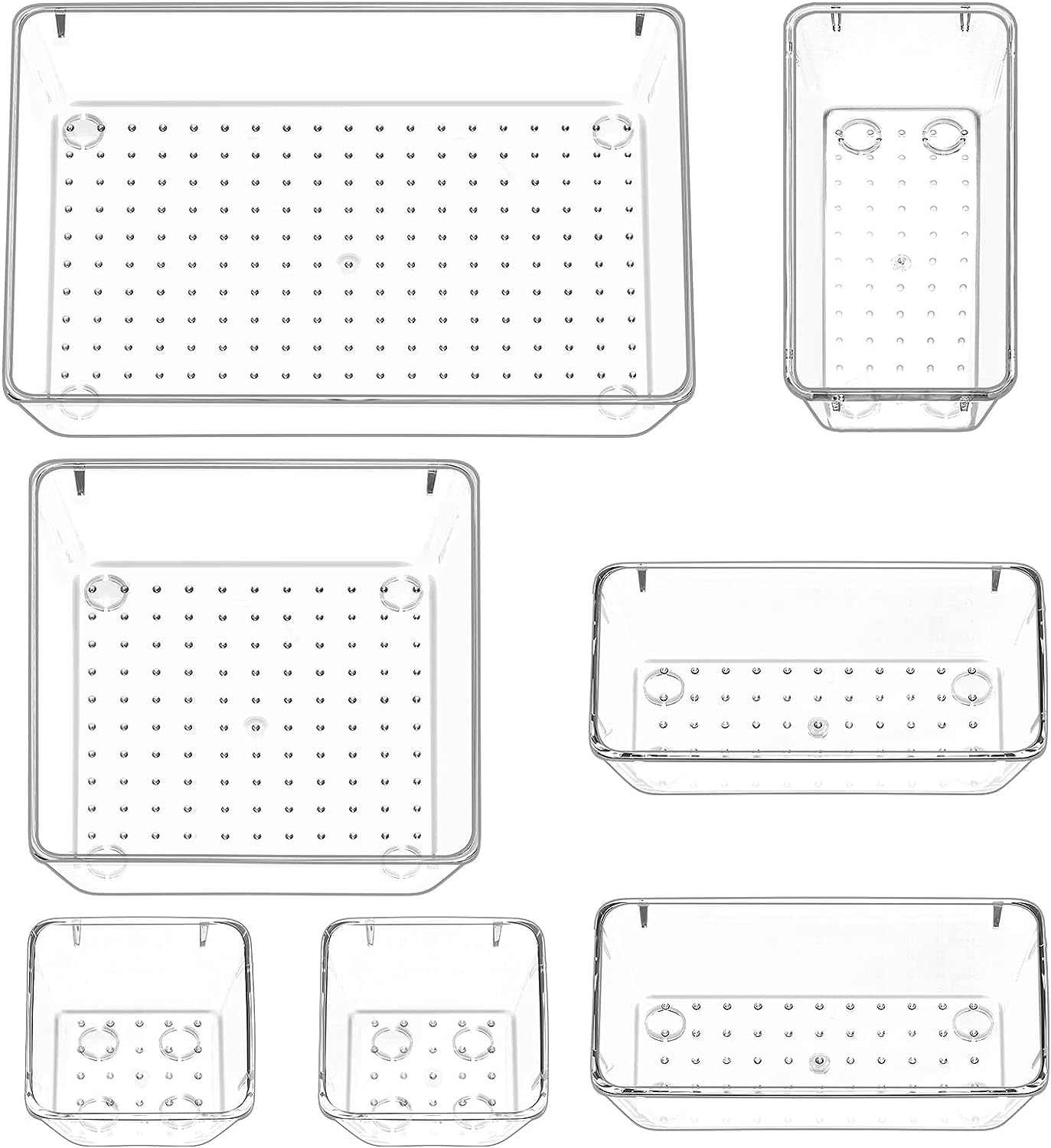 Zollyss 7 Pcs Desk Drawer Organizers Trays Set Clear Plastic Storage Bins Bathroom Drawer Tray Dividers Vanity Trays Organizer f