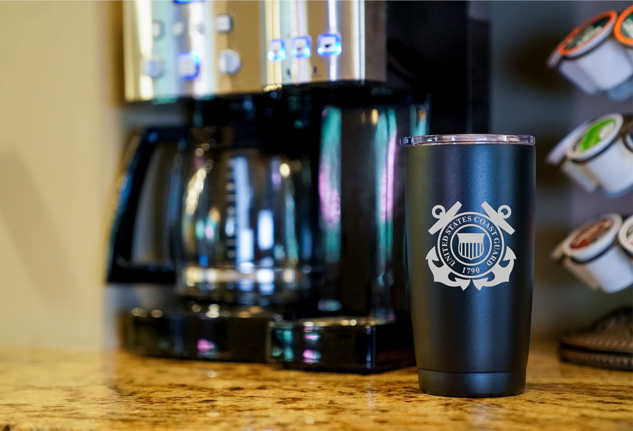 Military Gift Shop 20Oz Coast Guard Tumbler, Double-Walled Insulated Steel Uscg Coffee Mug With Lid | Coast Guard Gifts | Disabl