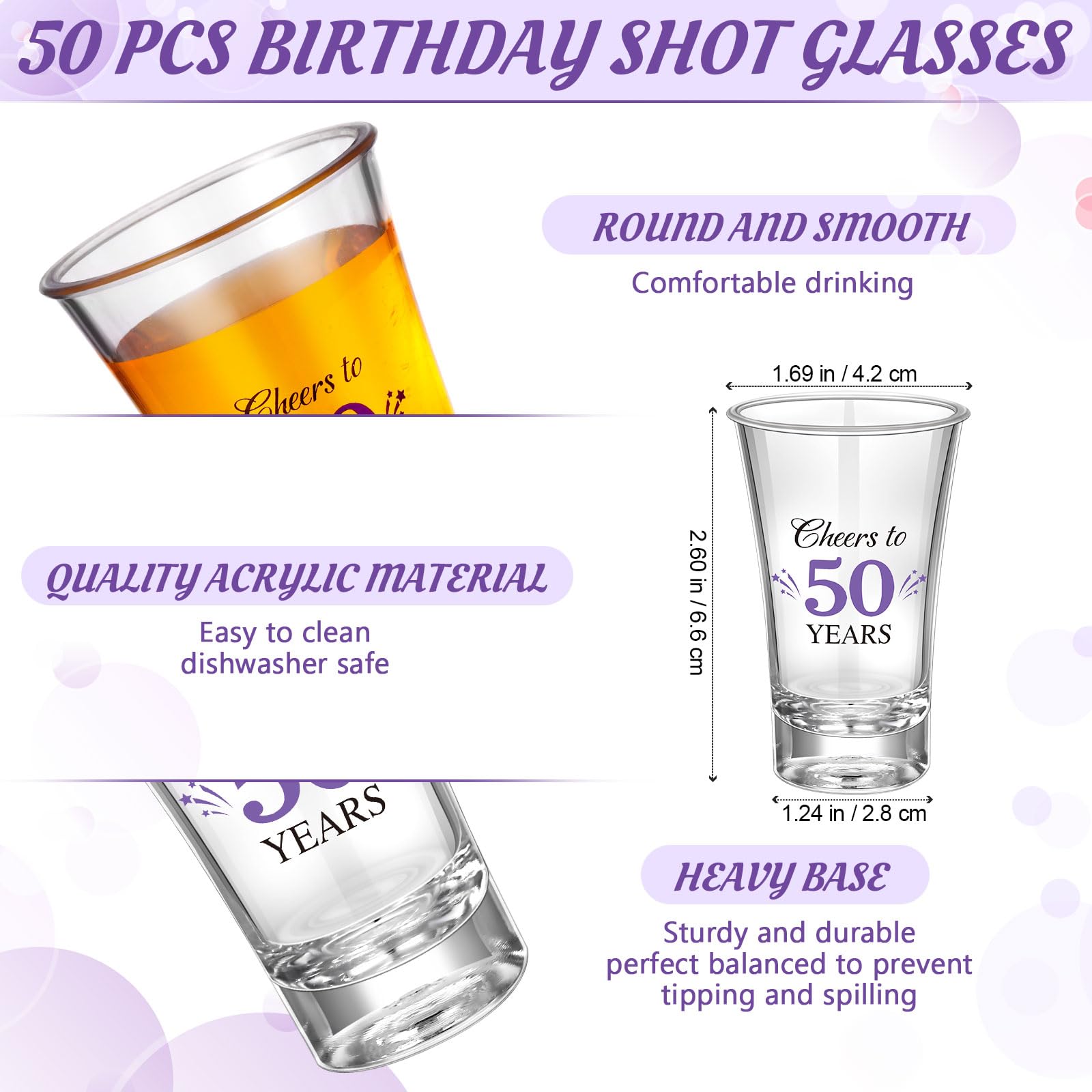 Pickmesh 50 Sets Black Purple Birthday Party Favors for Guests Souvenir Multicolor 50 Years Old Gift Bulk Acrylic Clear 1.2oz Sh