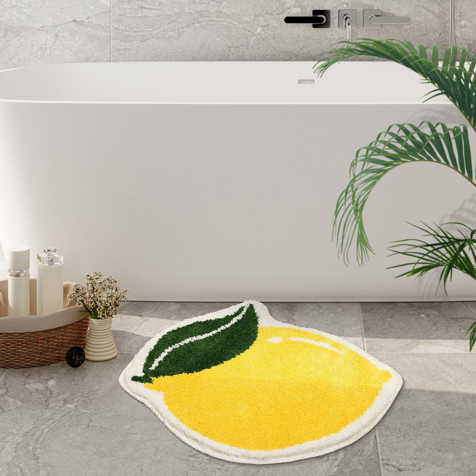 FROZZUR Fruit Lemon Bathroom Rugs Absorbent Non Slip Bath Mats for Bathroom  Cute Yellow Fun Bath Mat Shower Rug Washable Shaped Bath Kitchen Christmas Rug