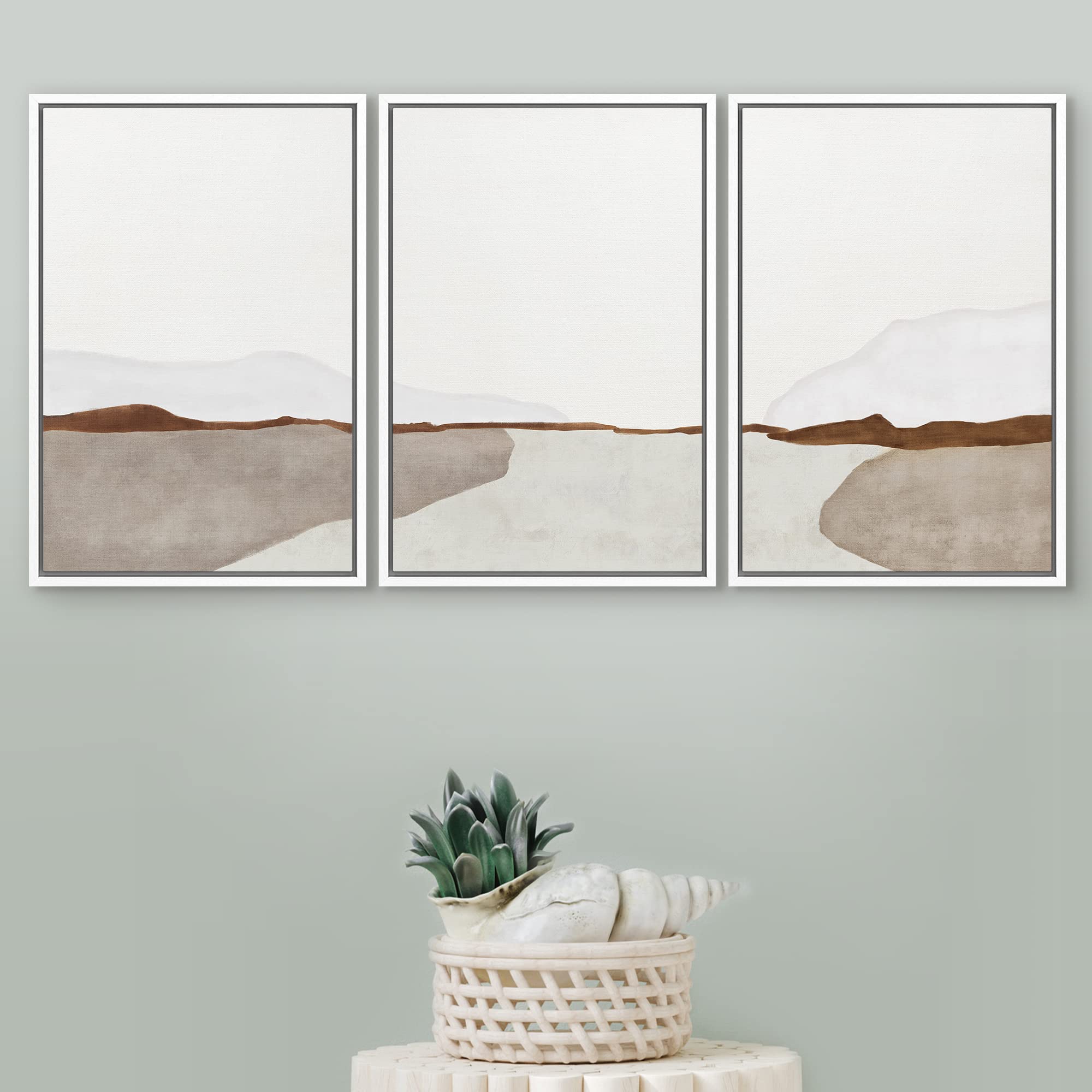 Signford Framed Canvas Print Wall Art Set Pastel Mountain Valley Landscape Abstract Shapes Illustration Modern Art Decorative No