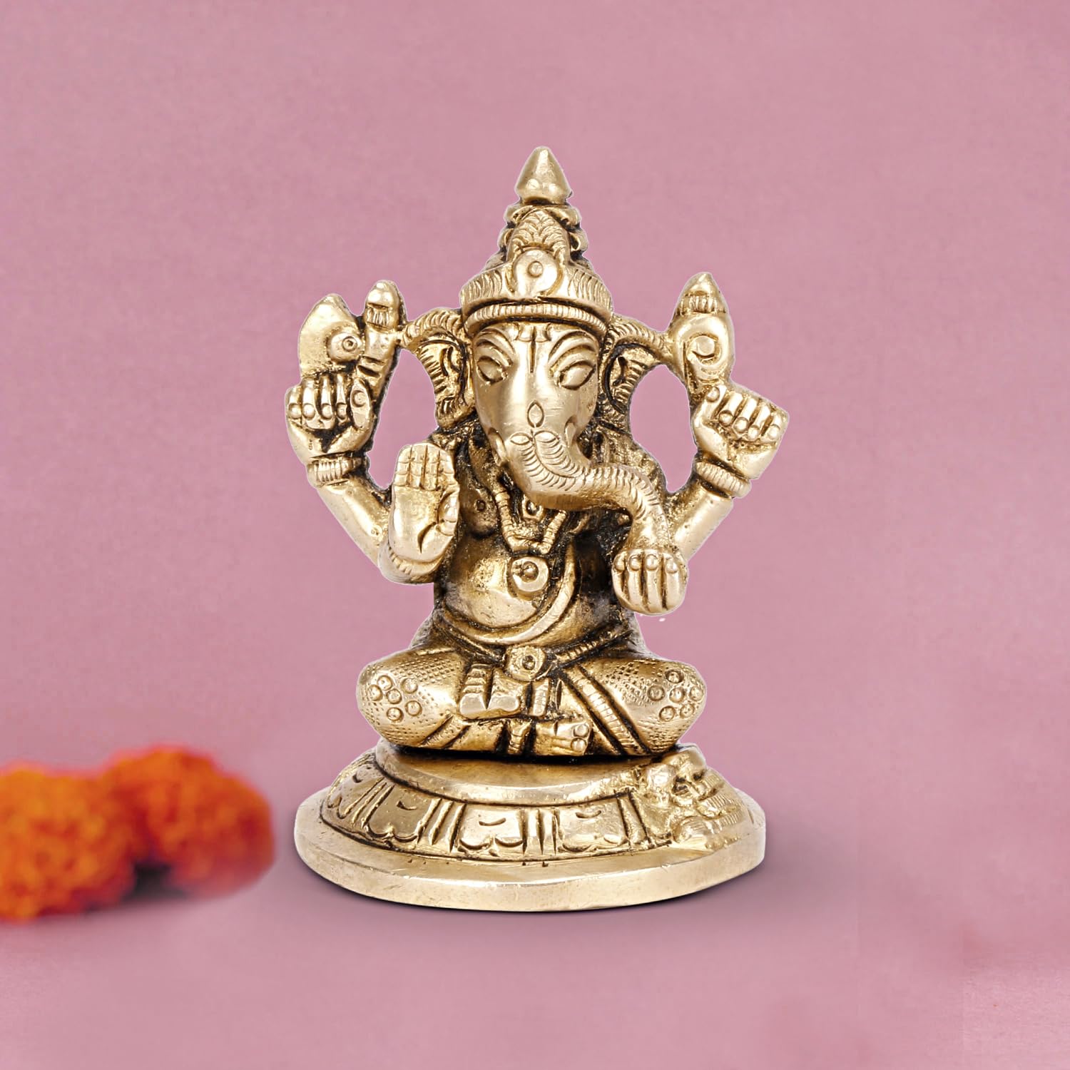 Platinum Brass- Pure Certified Brass Lord Ganesha 7Cm Idol For Home | Ganesh Murti | Unique Design For Desk, Car, And Home Decor