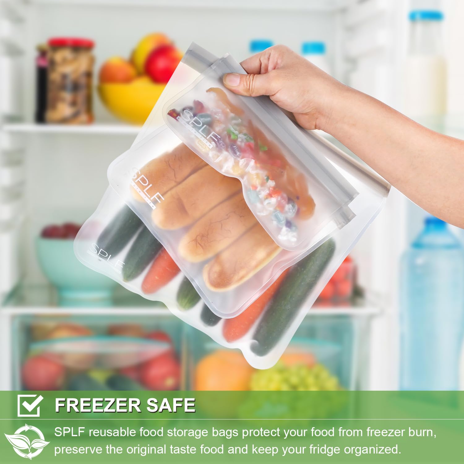 SPLF 12 Pack Dishwasher Safe Reusable Storage Bags(5 Reusable Sandwich 5 Snack 2 Gallon), Extra Thick Freezer Bags Leakproof Sil