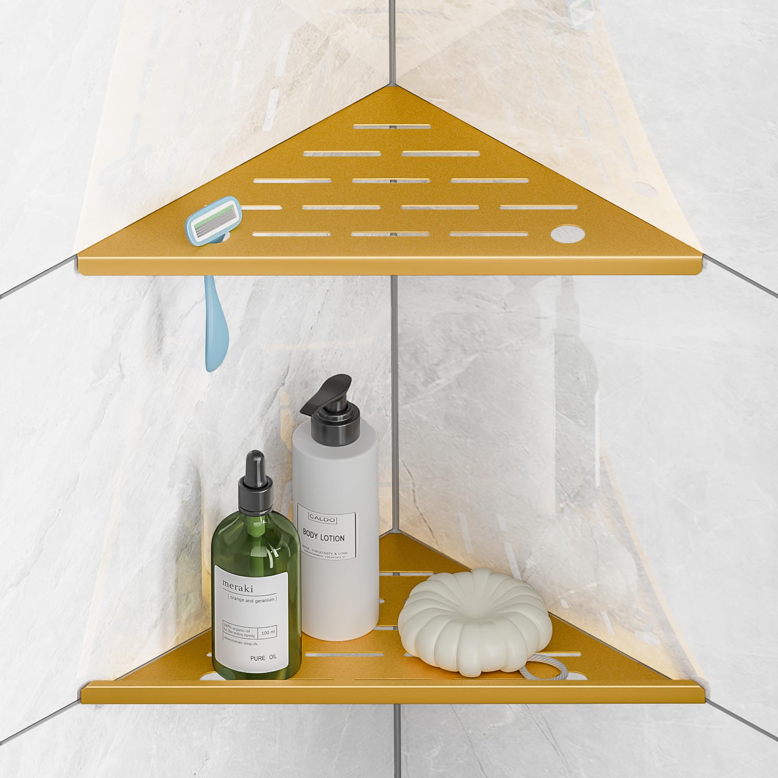 HBXS Shower Corner Shelf with Razor Hole,Modern Style Shower Caddy, Sturdy 304 Stainless Steel Shower Organizer,No Drilling Bath