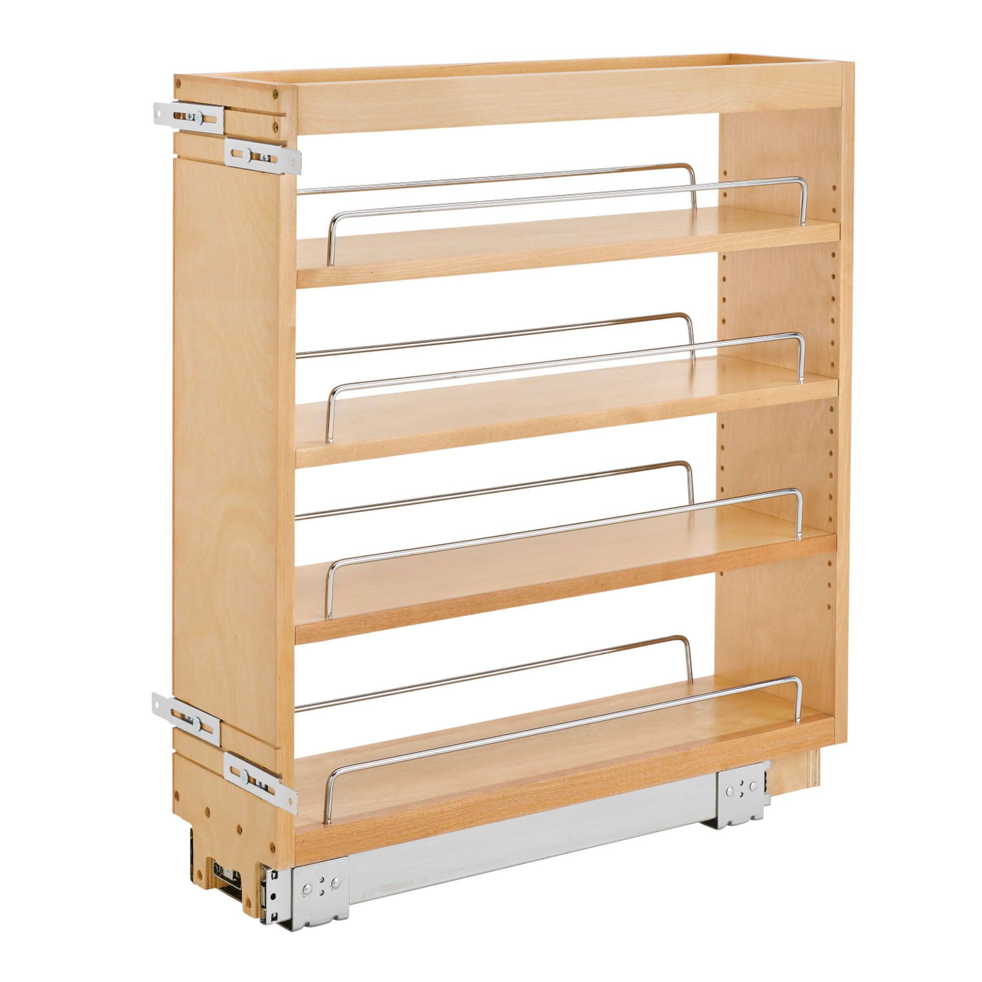 Rev-A-Shelf 6.5'' Pull Out Kitchen Cabinet Storage Organizer Slide Out Pantry Spice Rack With Adjustable Shelves, Natural Maple,